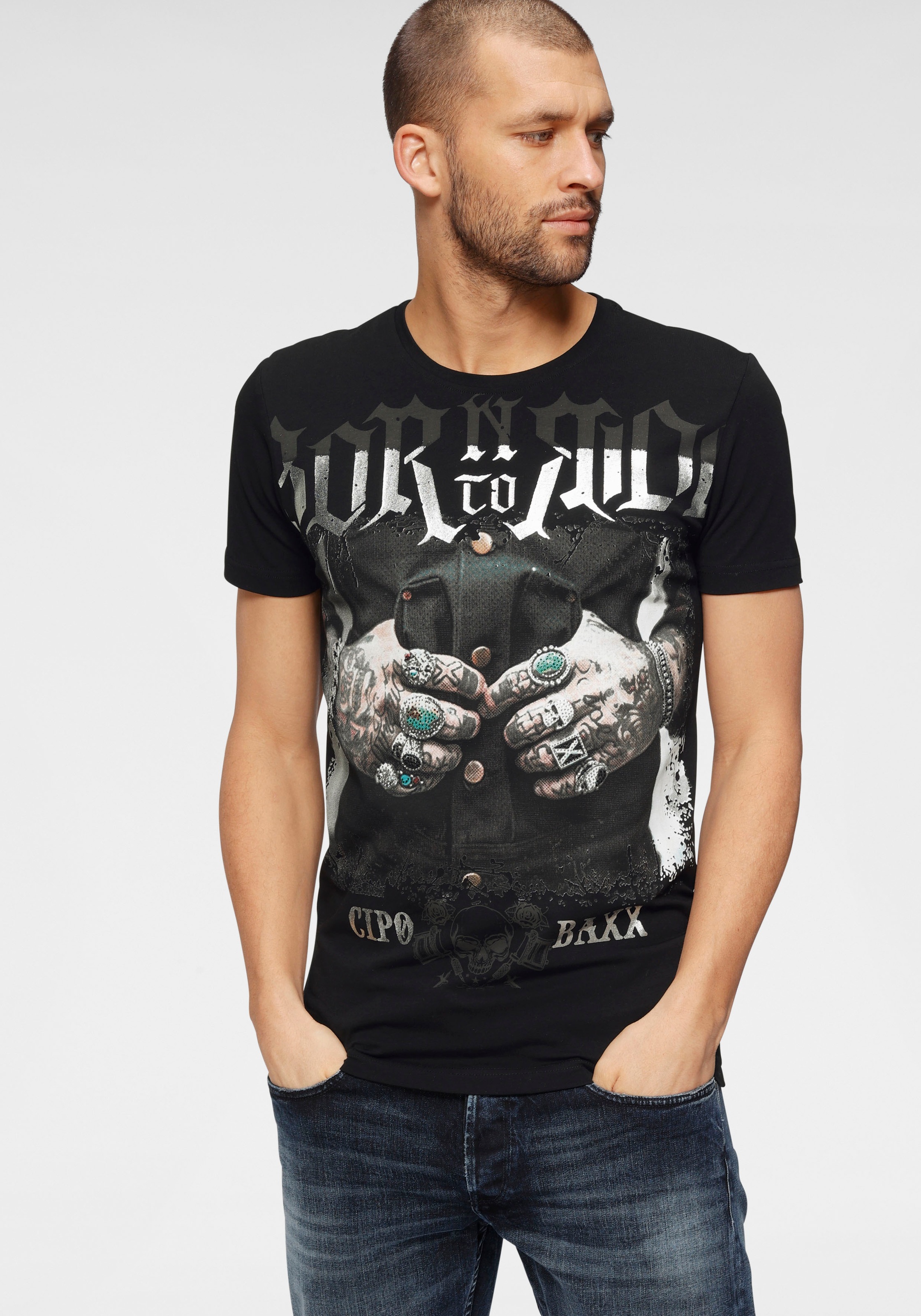 Image of Cipo & Baxx Rundhalsshirt »Born to Ride« bei Ackermann Versand Schweiz