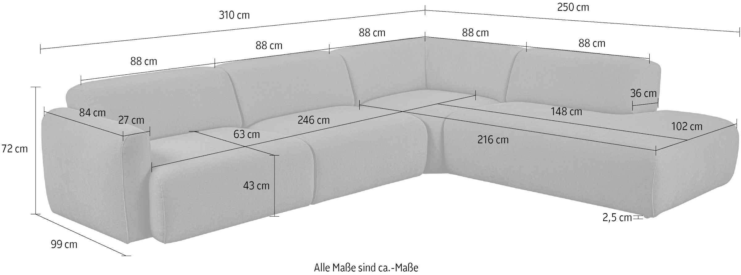 GOODproduct Canapé d'angle »Myrland Wohnlandschaft« largeur 310 cm, forme en L, chenille, tissu Easy Clean, avec mousse froide