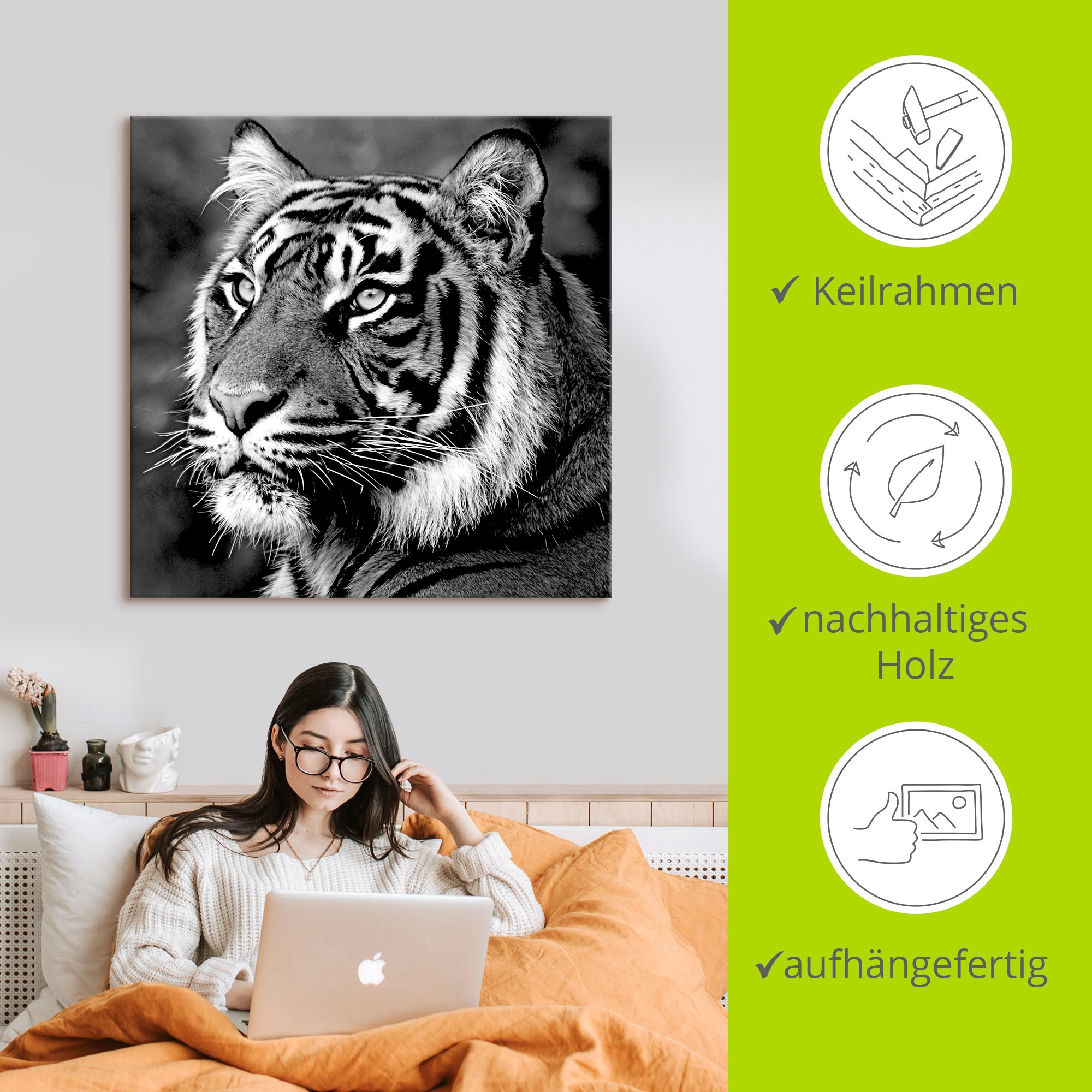 Artland Tableau sur toile »Tiger« Animaux sauvages 1 cuis tlg. tendu sur cadre en bois