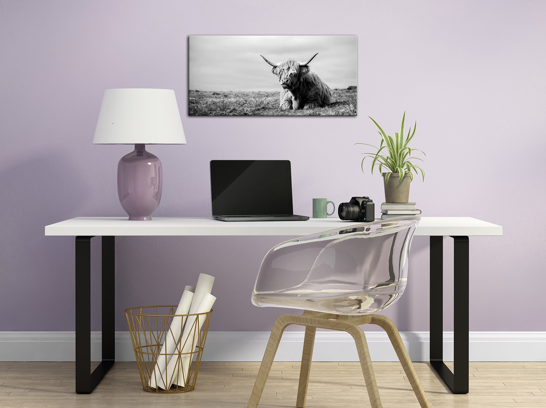 Bönninghoff Bild »Wandbild HOCHLANDRIND LIEGEND 33x70 cm – Leinwandbild Keilrahmen Deko« Hochlandrind | Kuh | Kuhbilder auf Keilrahmen gespannt