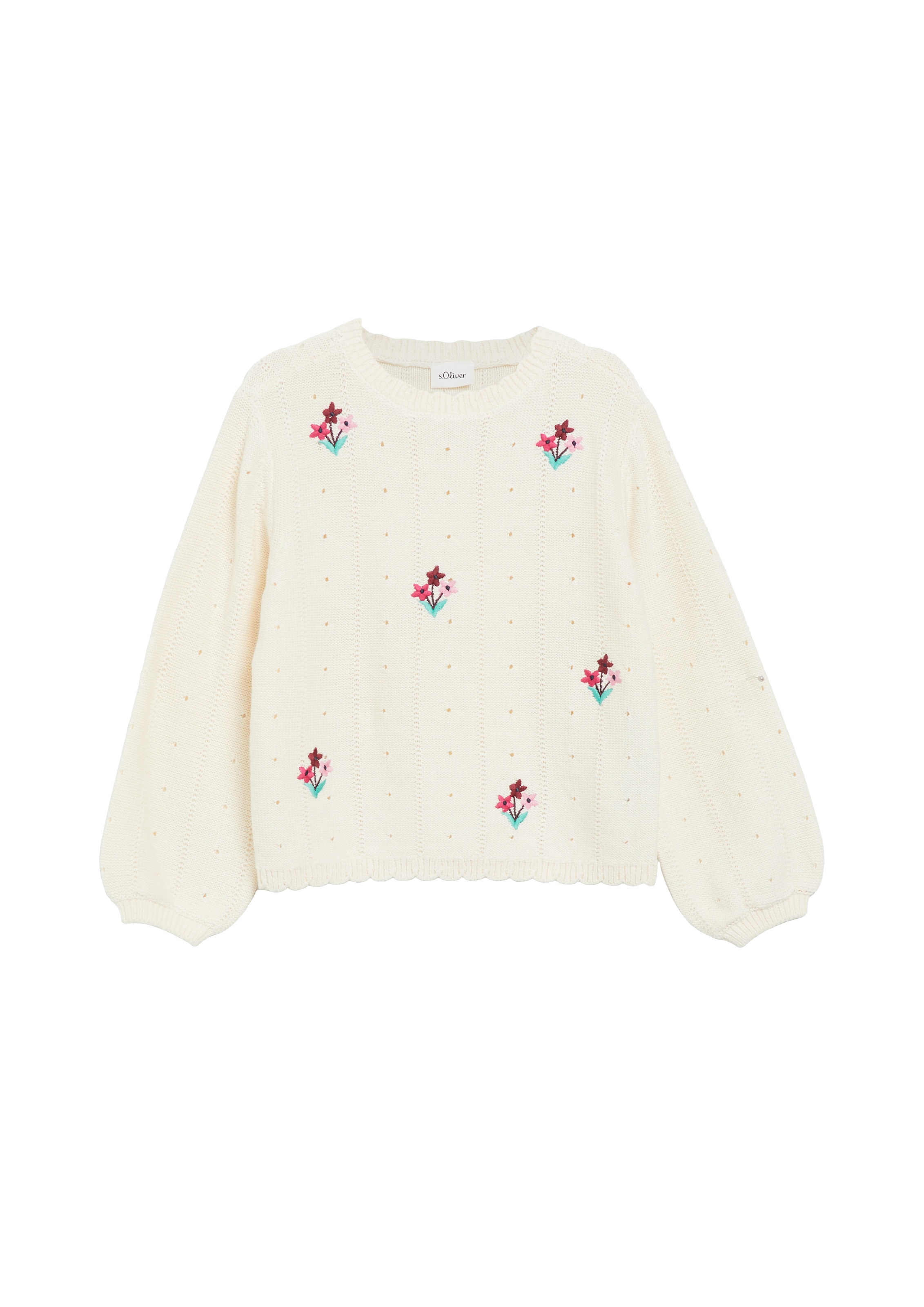 s.Oliver Junior Strickpullover mit feiner Blumen-Stickerei / Häkel-Details / für Girls