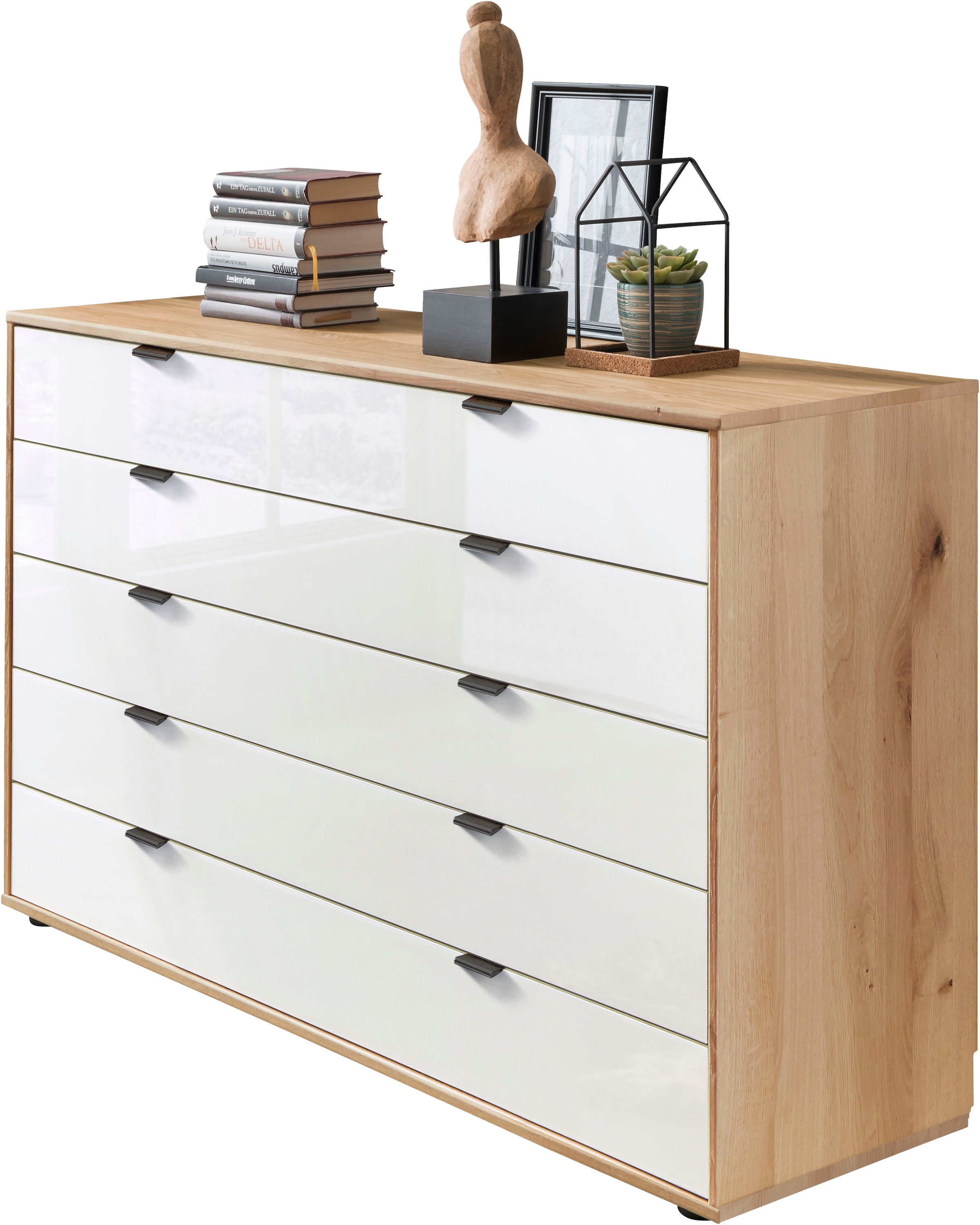Image of WIEMANN Schubkastenkommode "Cardiff Sideboard, Wäscheschrank, teilmassiv Bianco-Eiche, Schubladen" Glas- oder Massivholzfront, verschiedene Breiten, MADE IN GERMANY, Schubkästen inklusive Selbsteinzug und Dämpfung