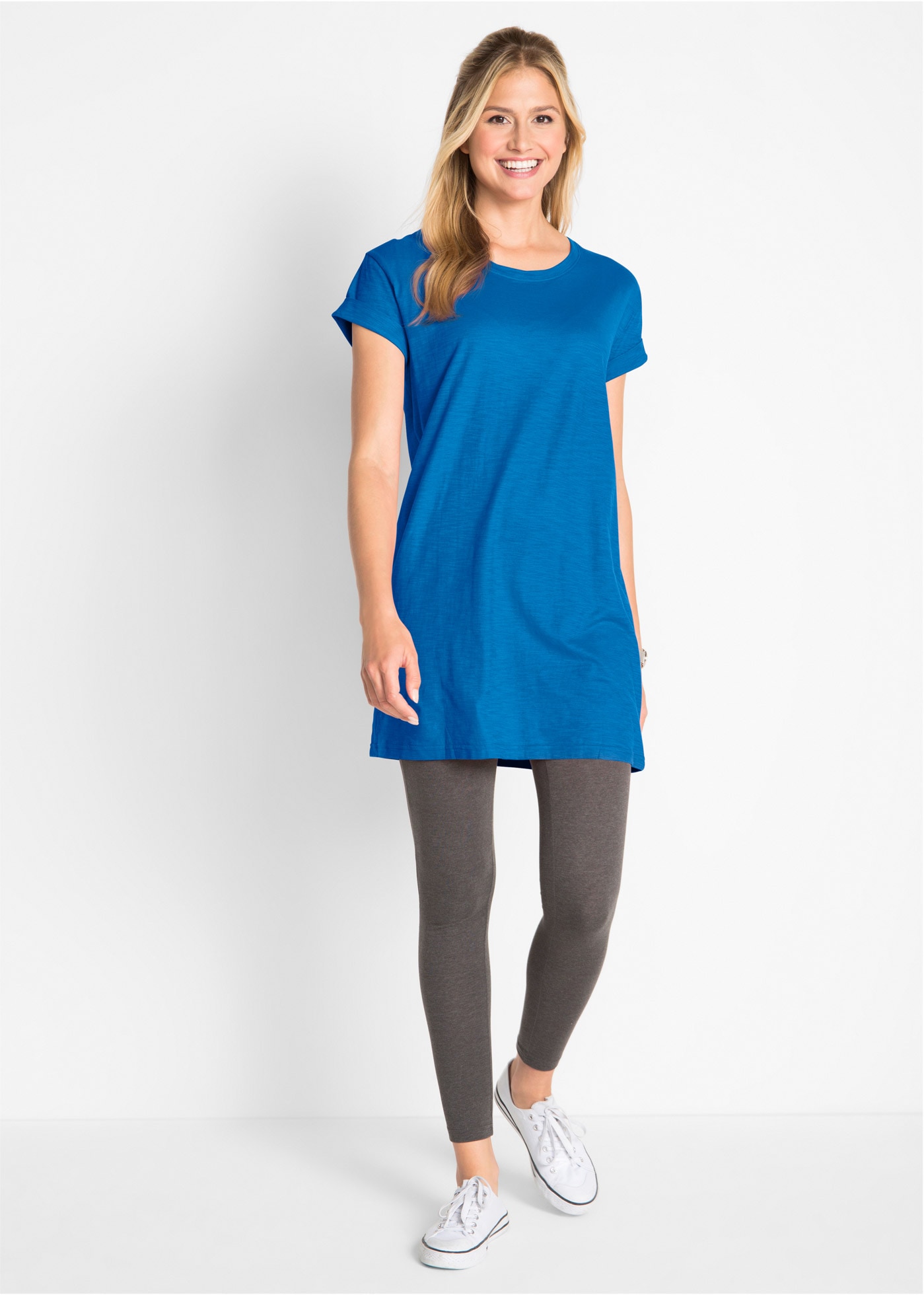 bonprix T-shirt long bequeme Passform, lang, aus reiner Baumwolle