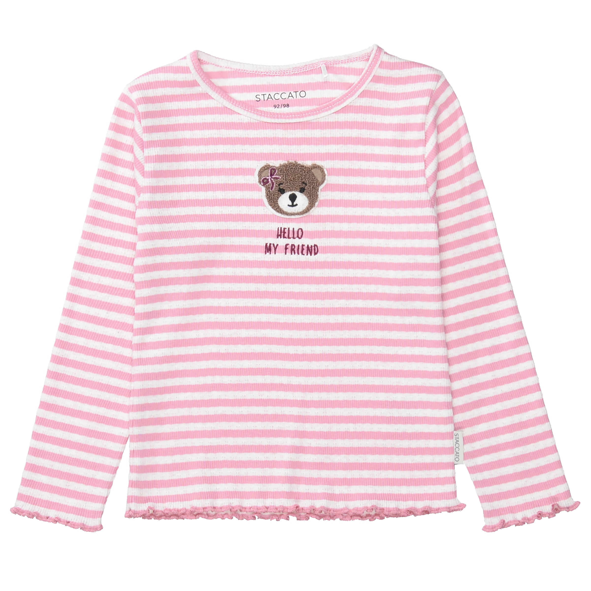 STACCATO Langarmshirt 2 2er Pack / gestreift-unifarben / Bärchen-Aufnäher / für Girls