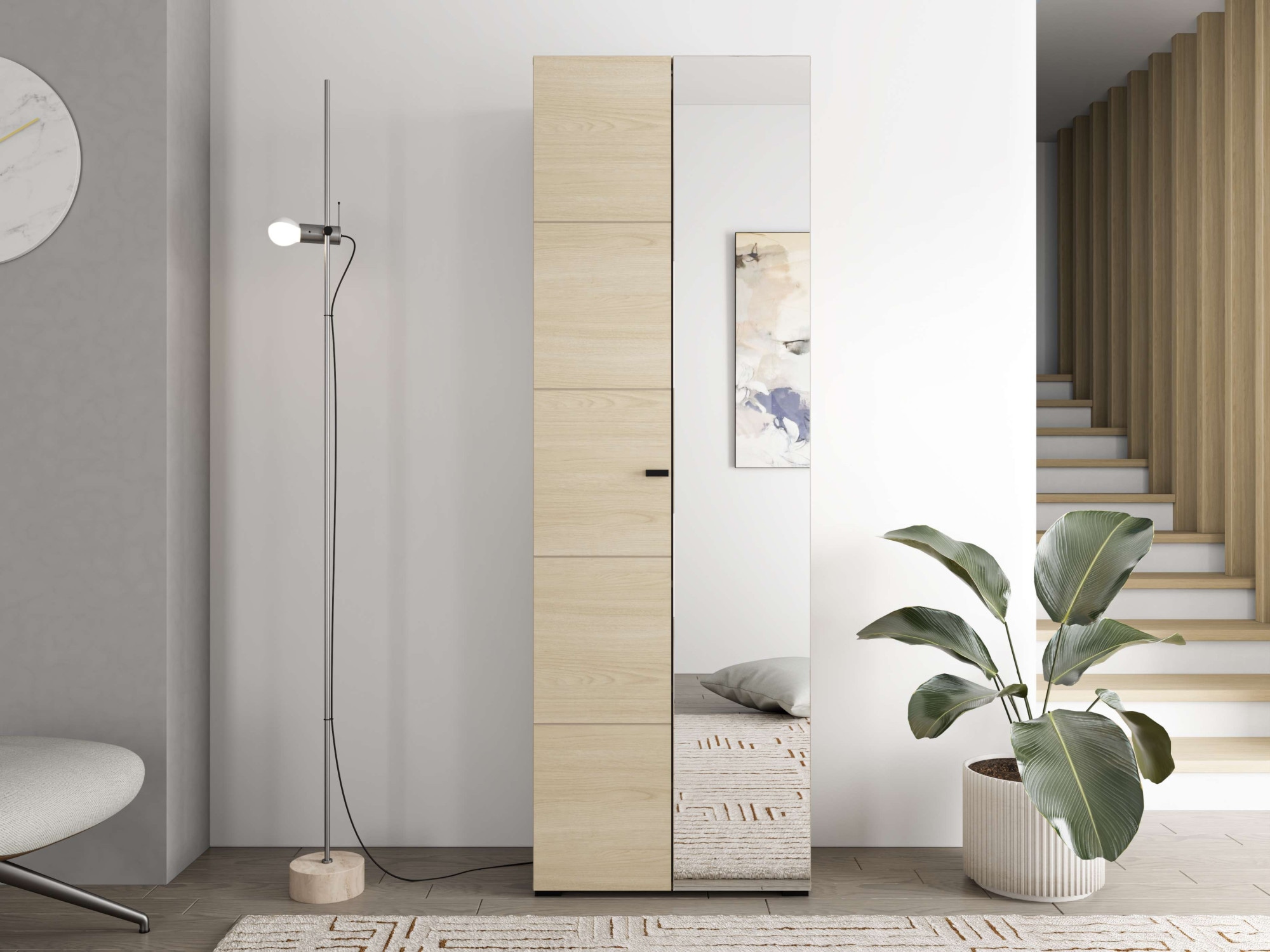 Home affaire Garderobenschrank »Rathlin, Stauraumschrank, Flurschrank, ausziehbare Kleiderstange« Spiegeltür, Gesamtbreite 64 cm, drei Regale