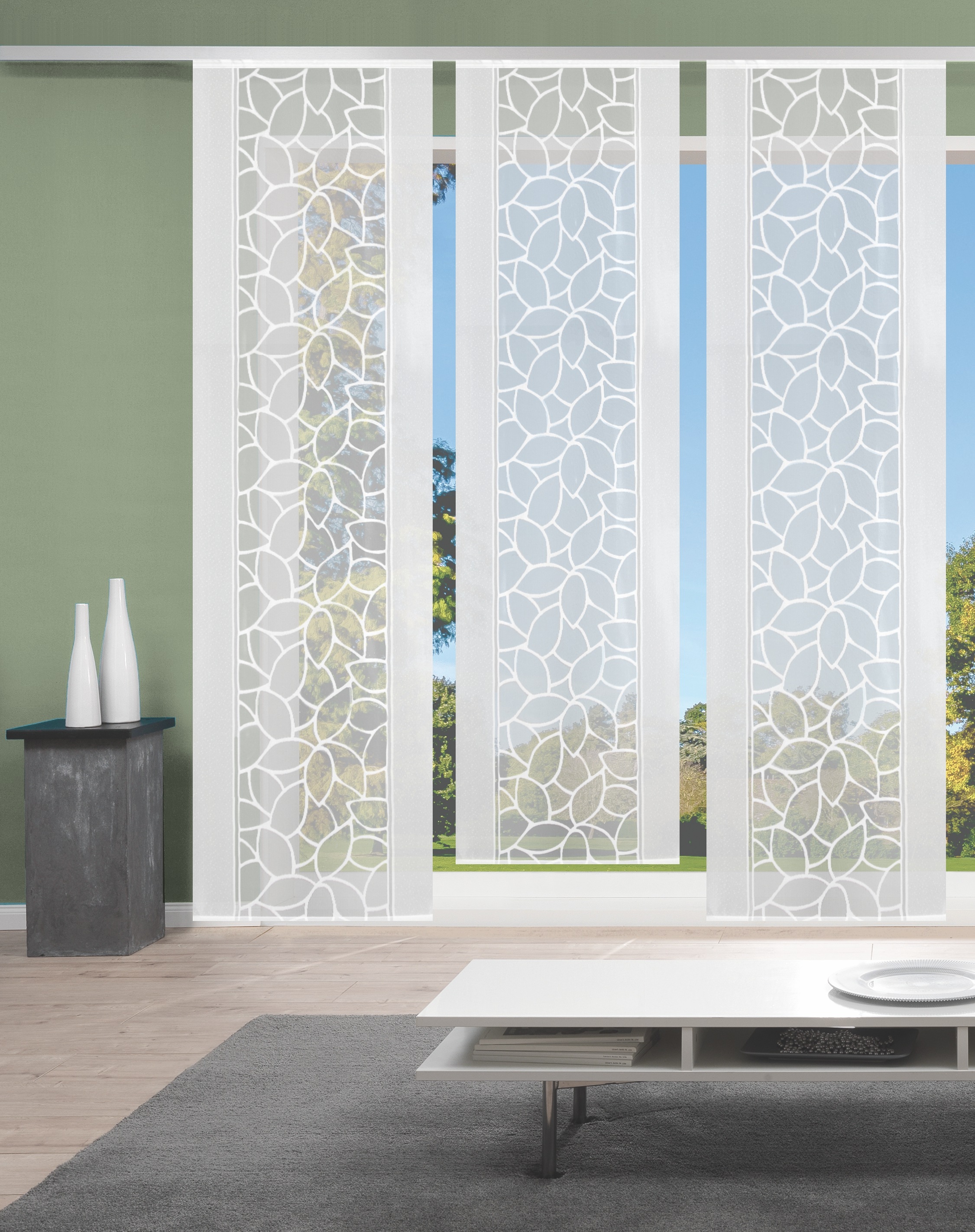 Image of HOME WOHNIDEEN Schiebegardine "JENNA" Klettband 3 Stk. tlg. Schiebevorhang Jacquard Set
