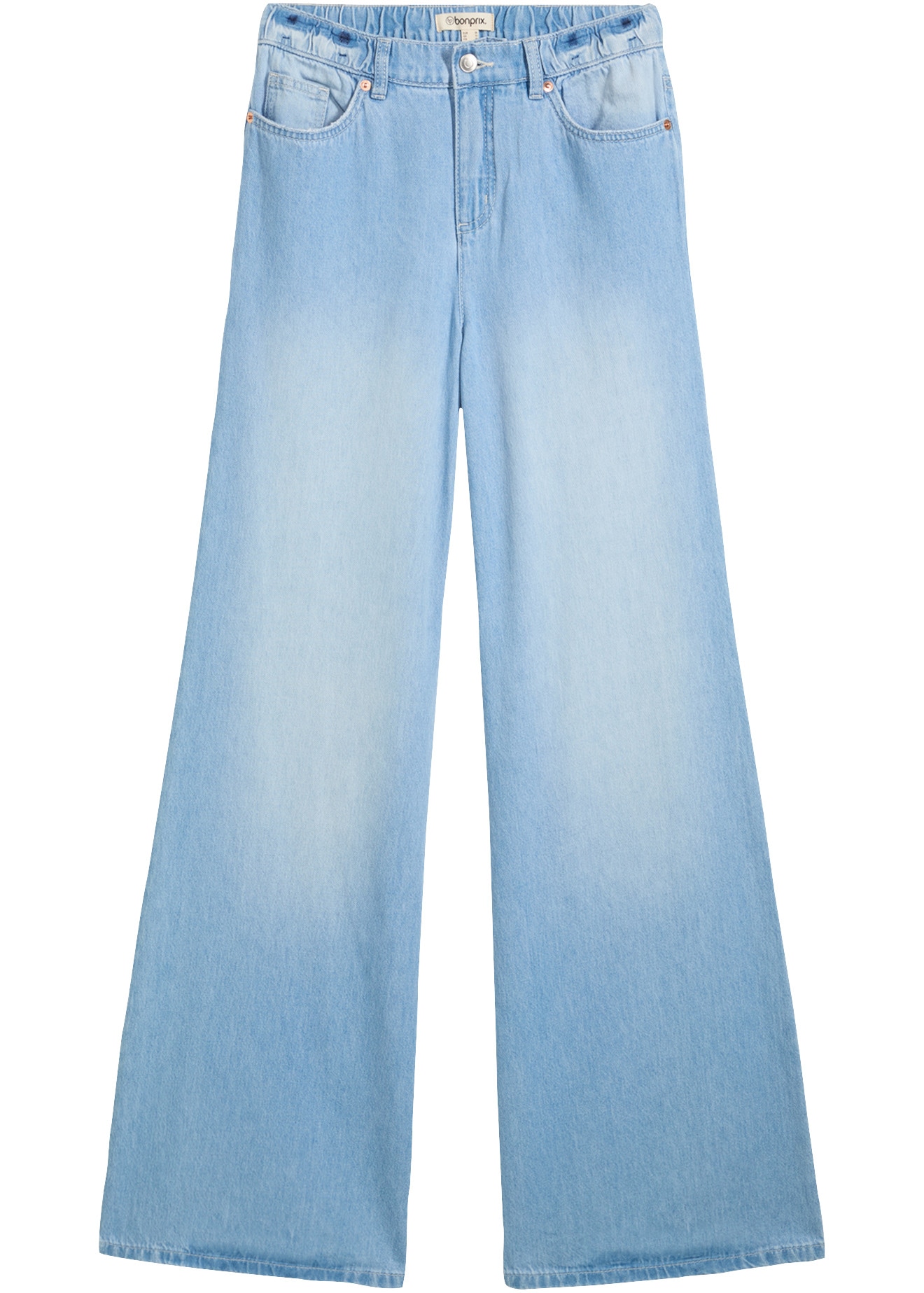 bonprix Jeans large coupe large, design 5 poches, ceinture élastique confortable, taille haute
