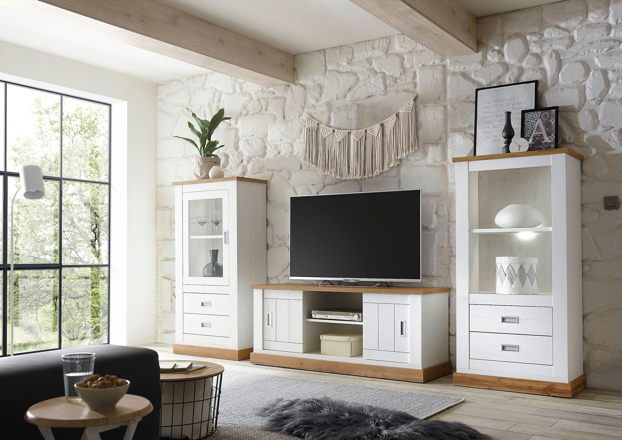 Home affaire Wohnwand »Orlando«, (3 St., 1 Standregal. 1 Lowboard, 1 Vitrine)