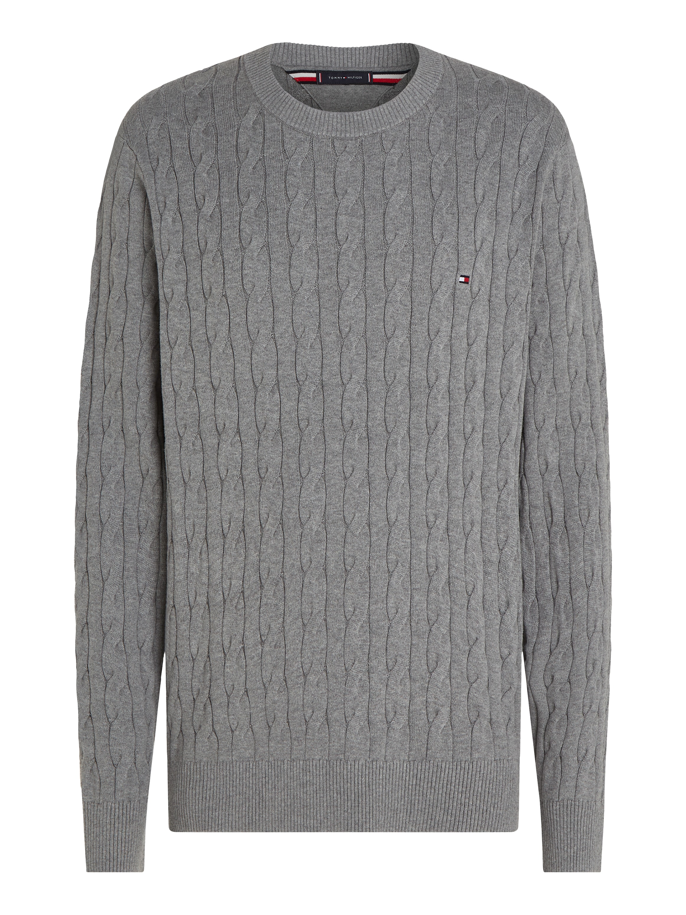 Tommy Hilfiger Strickpullover »CLASSIC CABLE CREW NECK mit Strukturstrick und Flaglabel« unifarben, casual, regular fit, Baumwolle, Rundhals