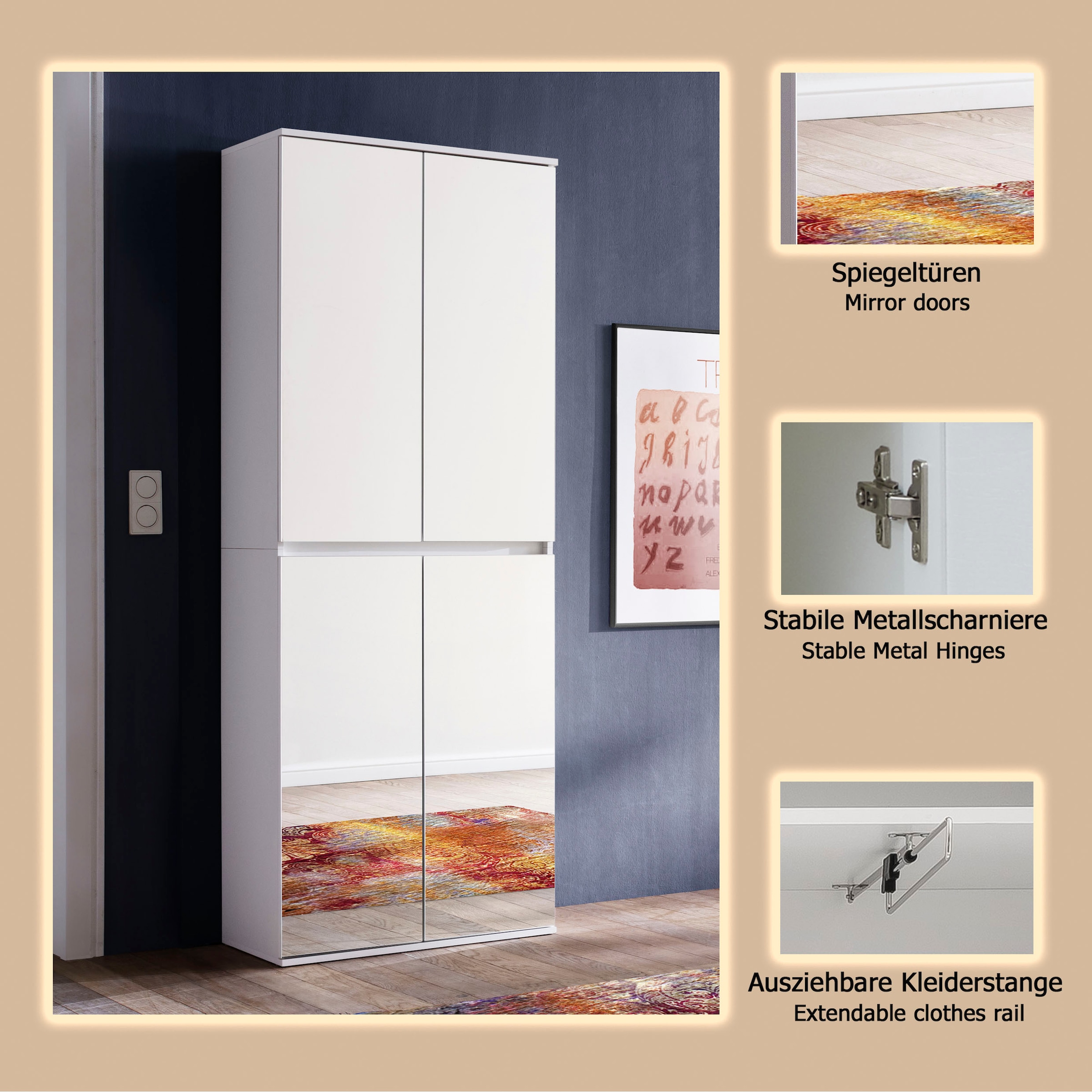 INOSIGN Armoire vestiaire »Malcesine« Garderobenschrank mit 4 Türen - (B/T/H) 74/34/191 cm