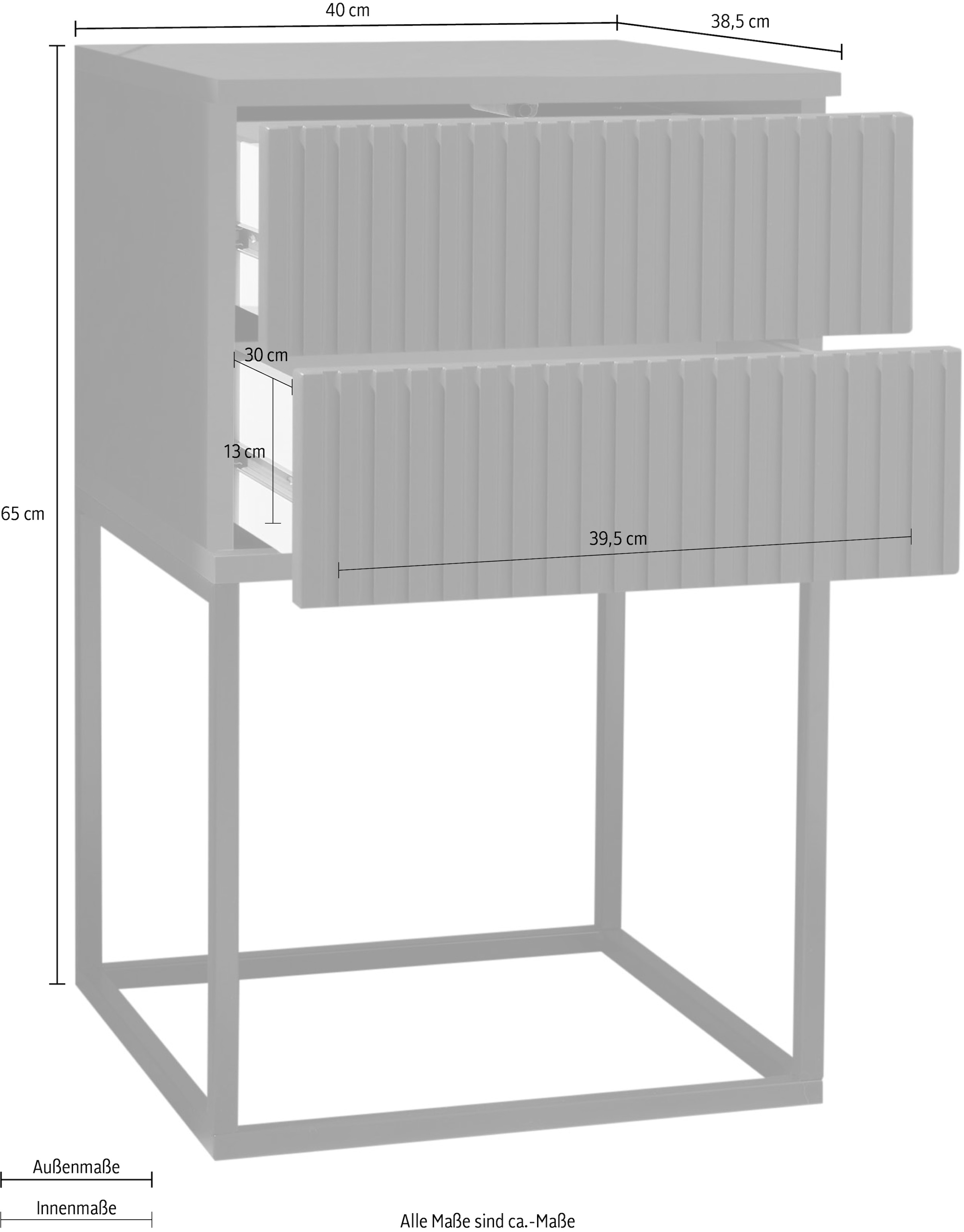Schlafkontor Nachtkommode »Marle Nachtkonsole, Nachtkästchen auf Metall-Fussgestell«, Schubkasten in Rillenoptik auf schwarzem Metallgestell