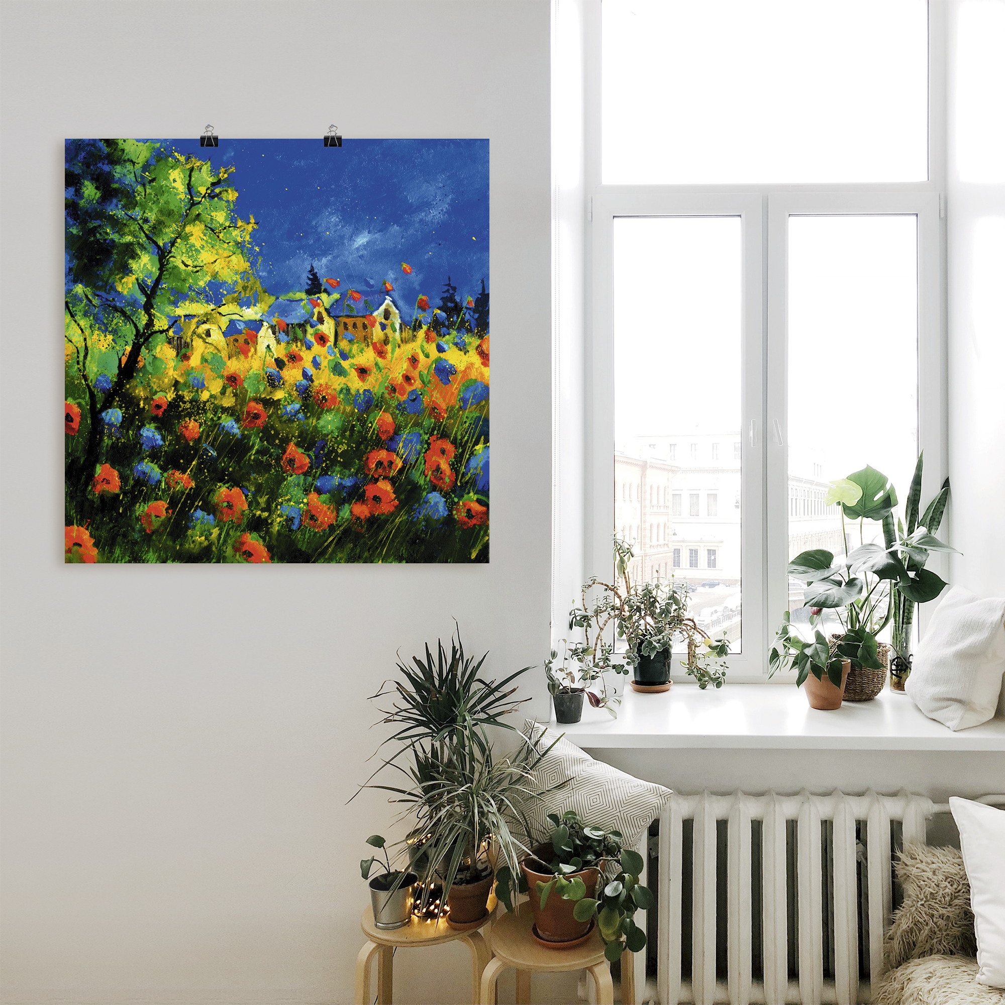 Artland Poster »Blaue und rote Mohnblumen«, Blumen, (1 St.), als Alubild, Leinwandbild, Wandaufkleber oder Poster in versch. Grössen
