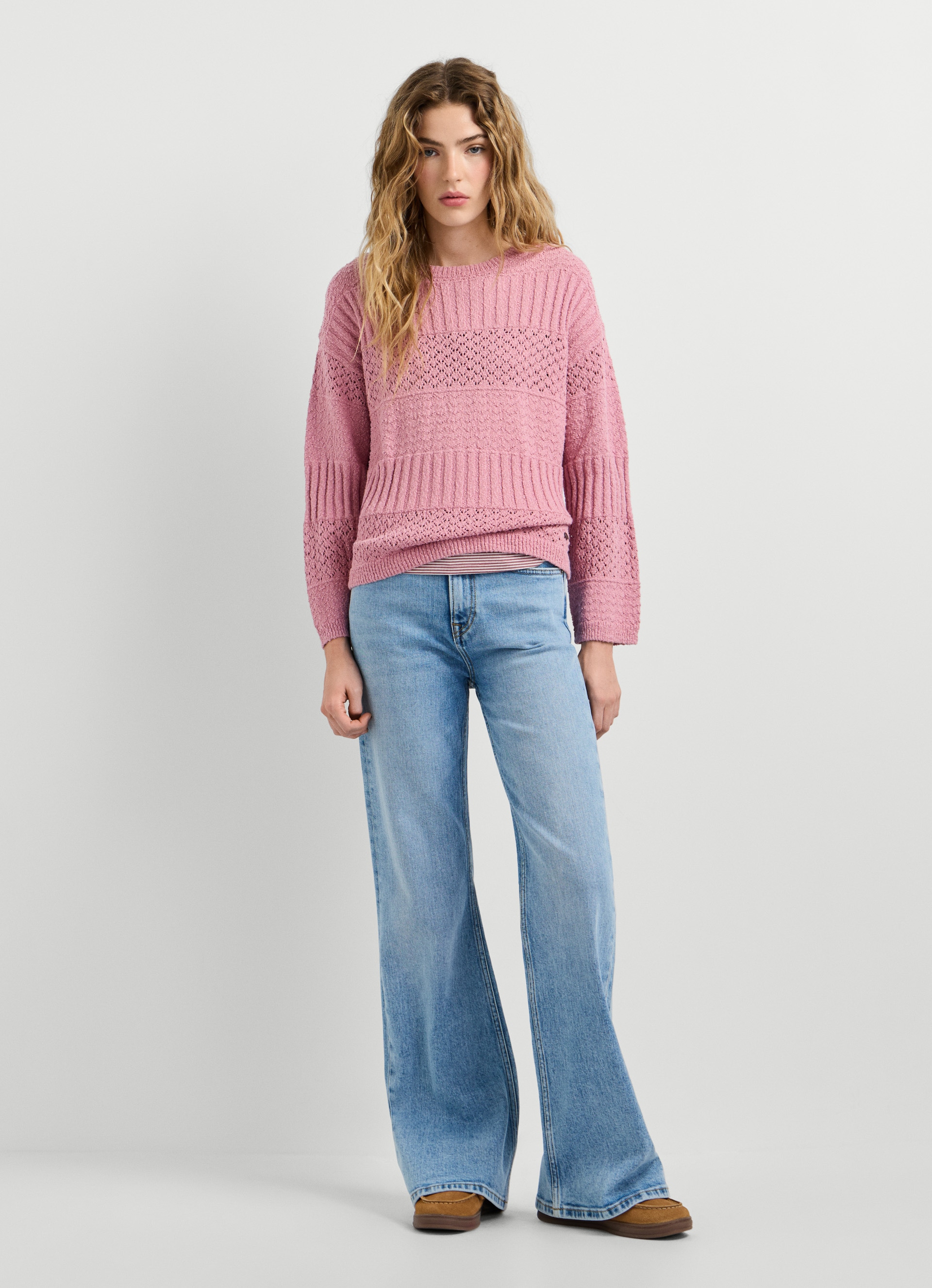 Pepe Jeans Pull en tricot »ALAYA« mélange de textures, coton pur