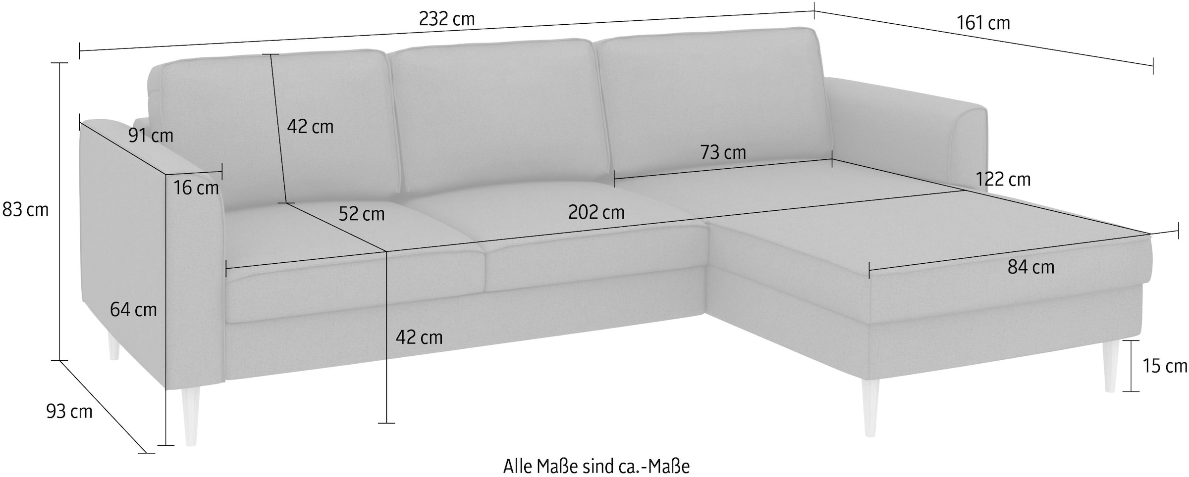 Home affaire Ecksofa »Booster, whlw. mit Schlaffunktion & Bettkasten, Fuss Buche lackiert« Recamiere beidseitig montierbar, L-Form, in Cord & Struktur, B: 232 cm