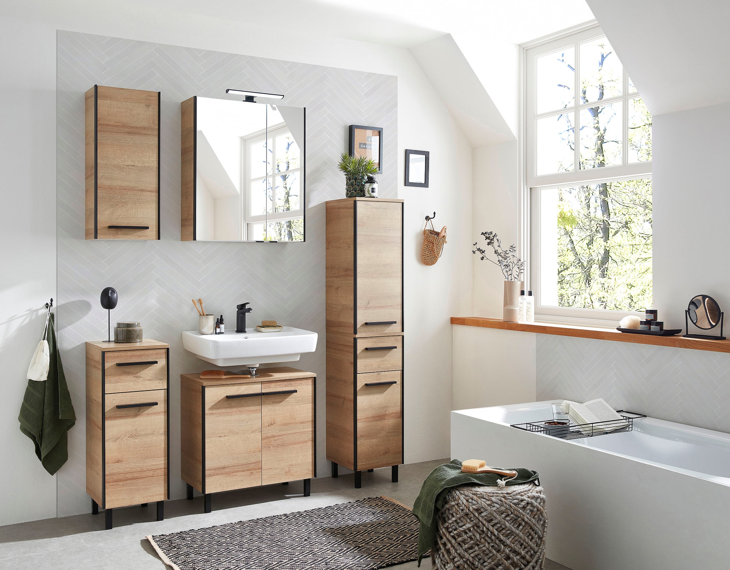 Saphir Ensemble de meubles de salle de bain »Quickset 395 3-teilig, Waschbeckenunterschrank mit LED-Spiegelschrank« 4 cuis tlg.