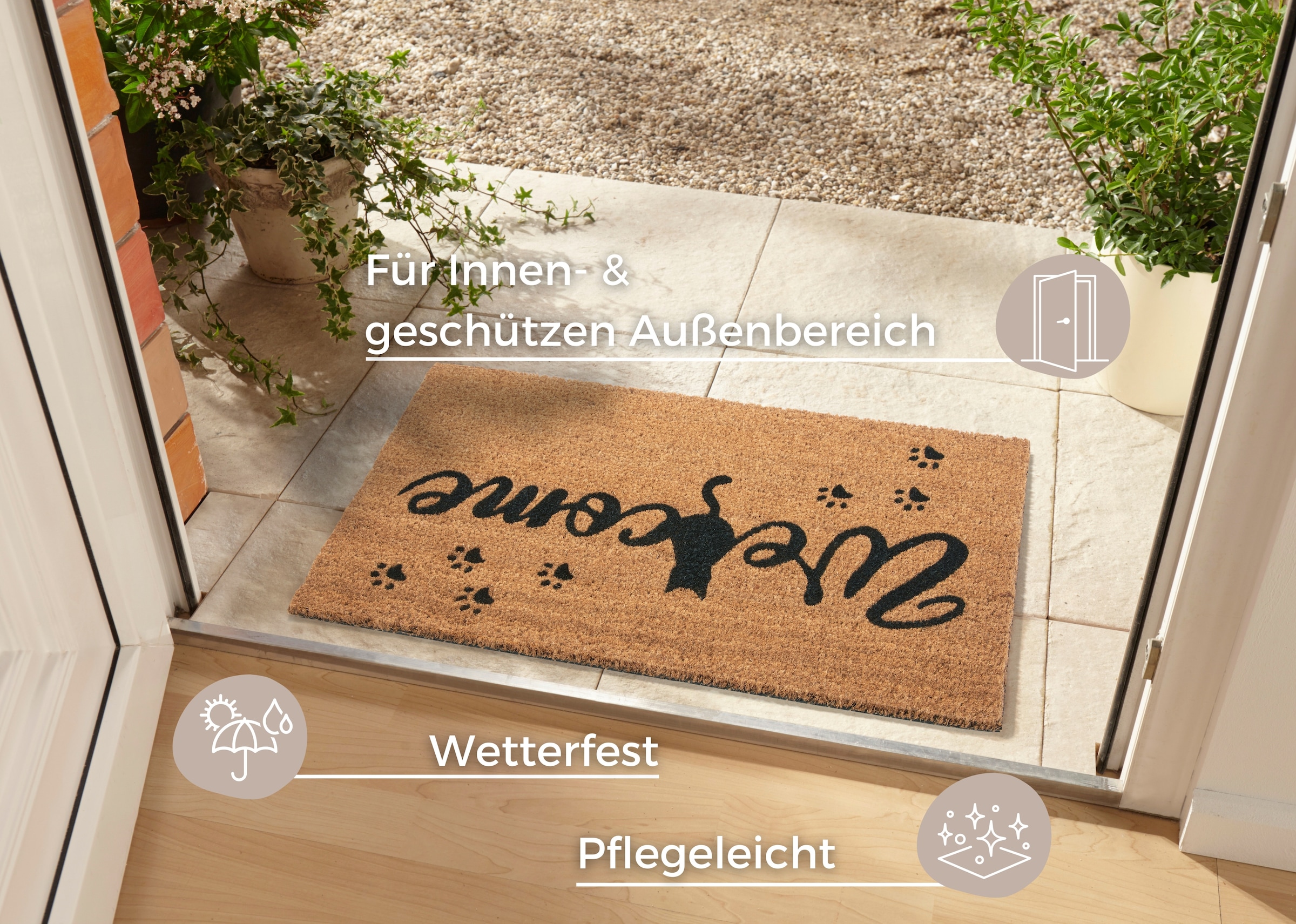 HANSE Home Fussmatte »Mix Mats Kokos Cat Paws Welcome, Türmatte«, rechteckig, 15 mm Höhe, Kokos, Schmutzfangmatte, Outdoor, Rutschfest, Innen, Kokosmatte, Flur