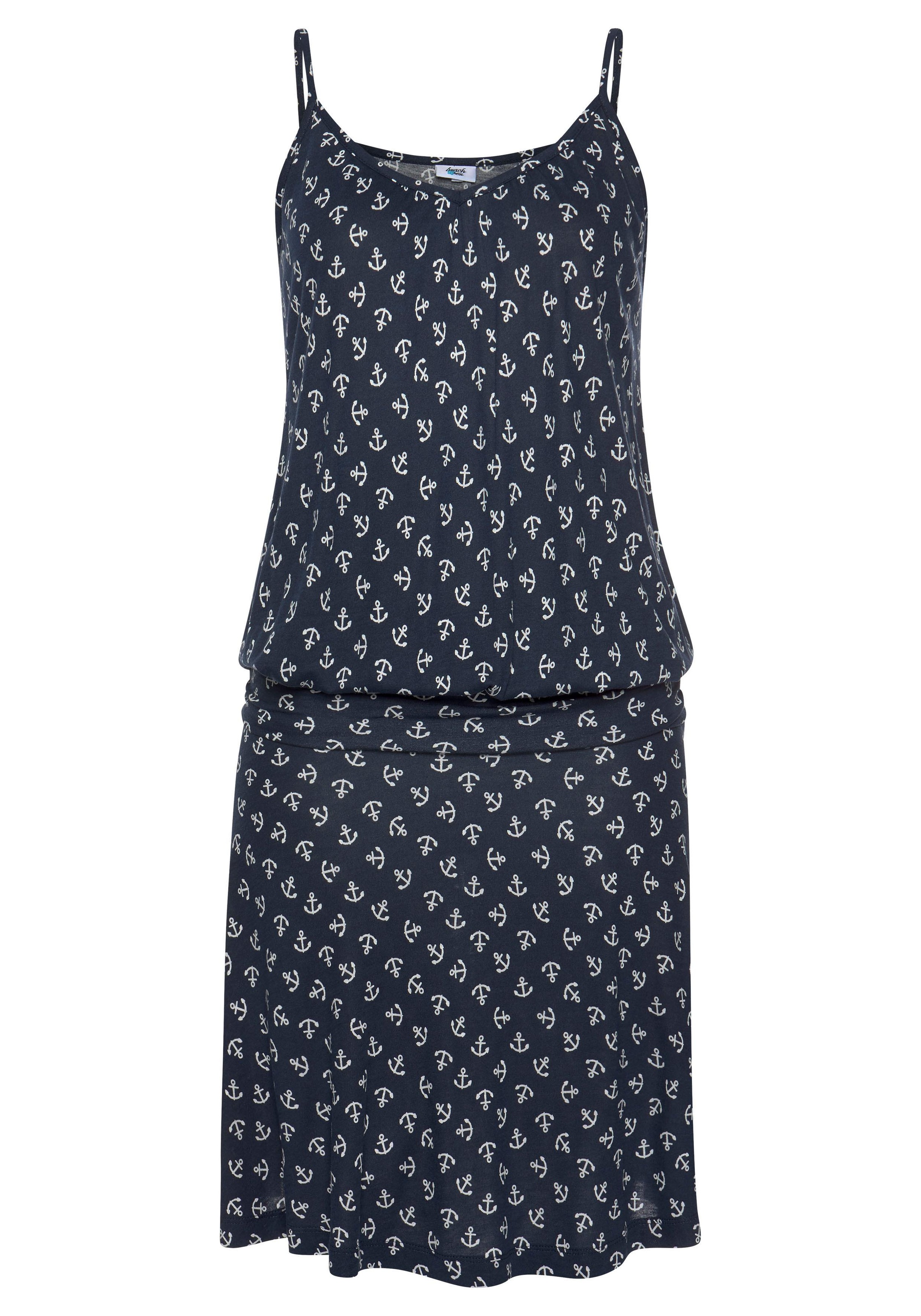 Beachtime by Lascana Strandkleid "aus Viskosejersey mit verstellbaren Trägern und Ankerdruck, maritim" Ohne Taschen Kurzes Sommerkleid, luftiges Jerseykleid, Spaghettikleid, casual