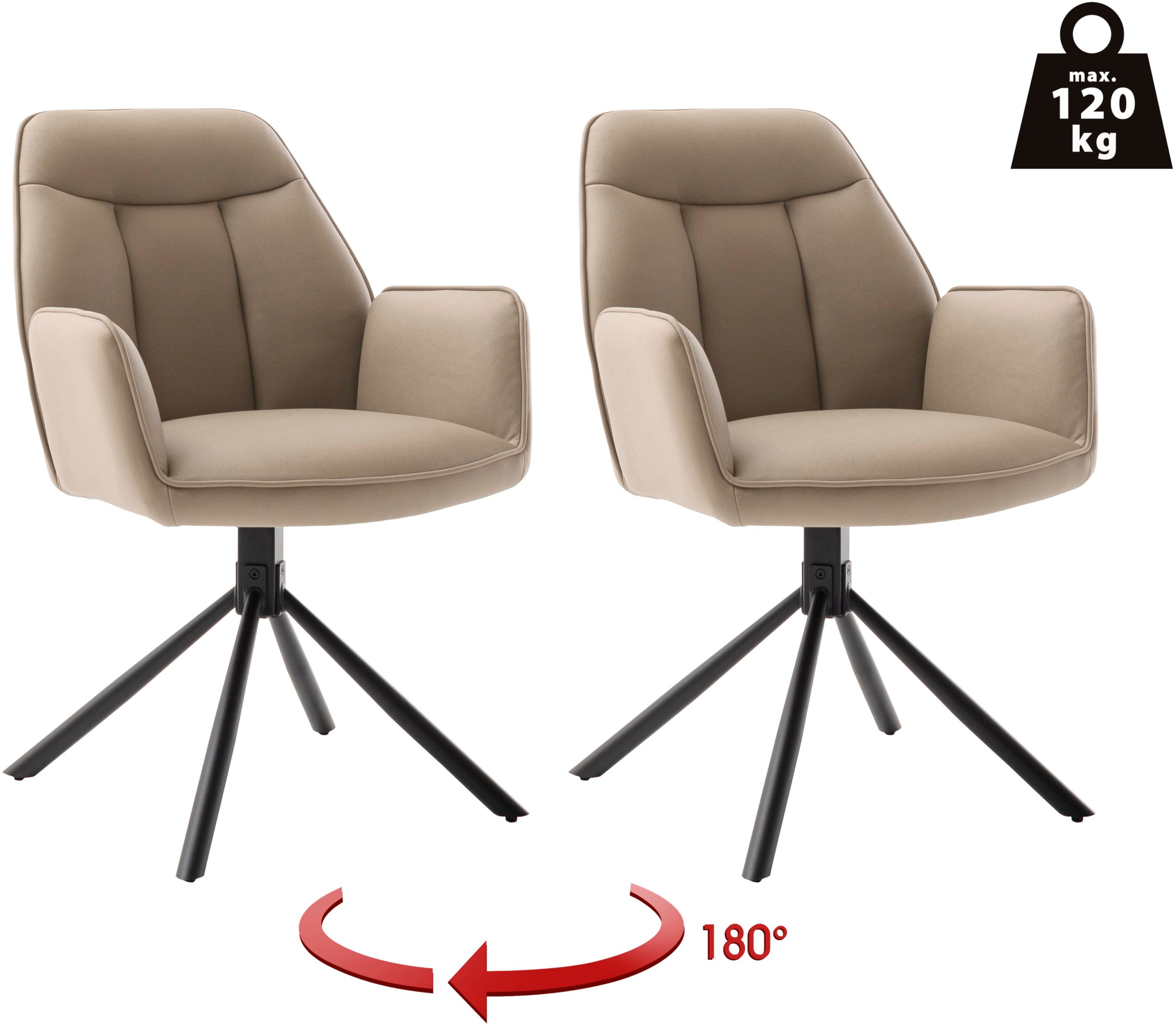MCA furniture Armlehnstuhl »RAFAELA Esszimmerstuhl (2er Set) - Stuhl« () 180° drehbar, Metall, Mikrofaser, belastbar 120 kg, 2er Set