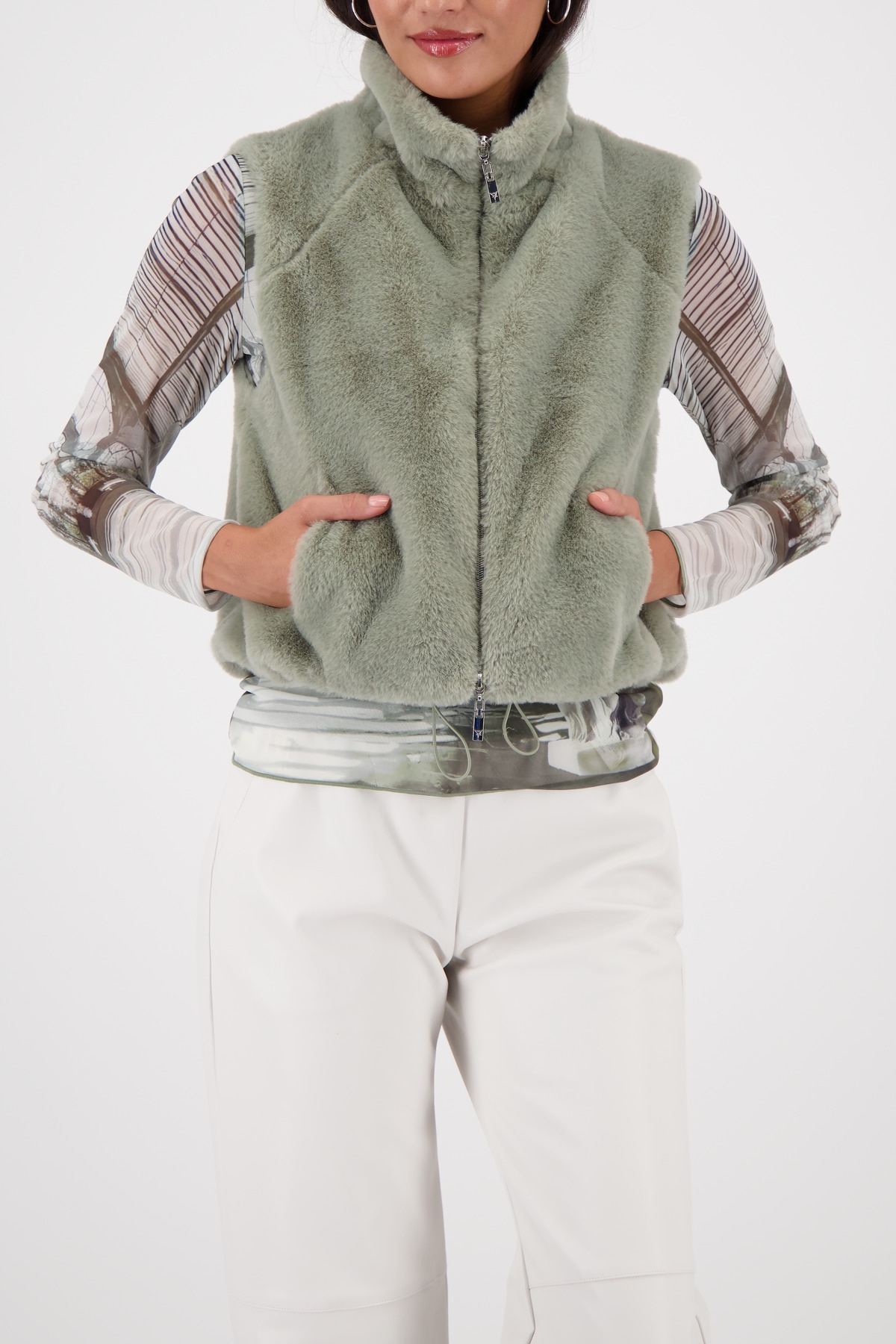 Image of Monari Fellimitatweste "Weste fake fur" Regular fit, mit Rundhalsausschnitt