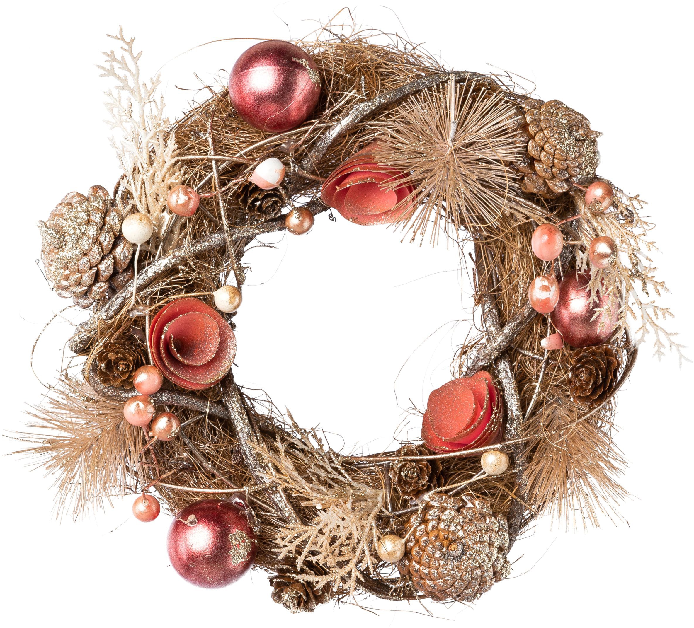 Dekokranz »Weihnachtsdeko«, mit Kugeln, Beeren, Zapfen und Blüten