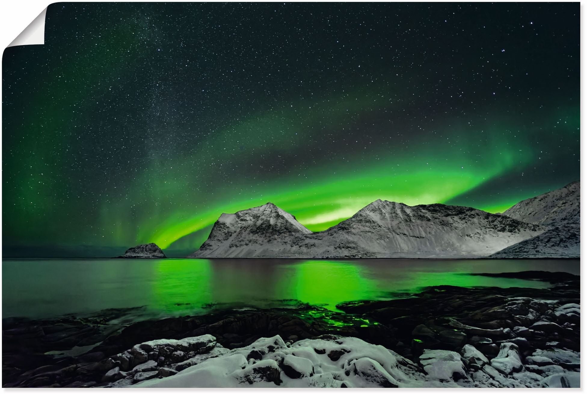 Image of Artland Wandbild »Polarlicht über einer winterlichen Bergk«, Gewässer, (1 St.), in vielen Grössen & Produktarten - Alubild / Outdoorbild für den Aussenbereich, Leinwandbild, Poster, Wandaufkleber / Wandtattoo auch für Badezimmer geeignet bei Ackermann Ver