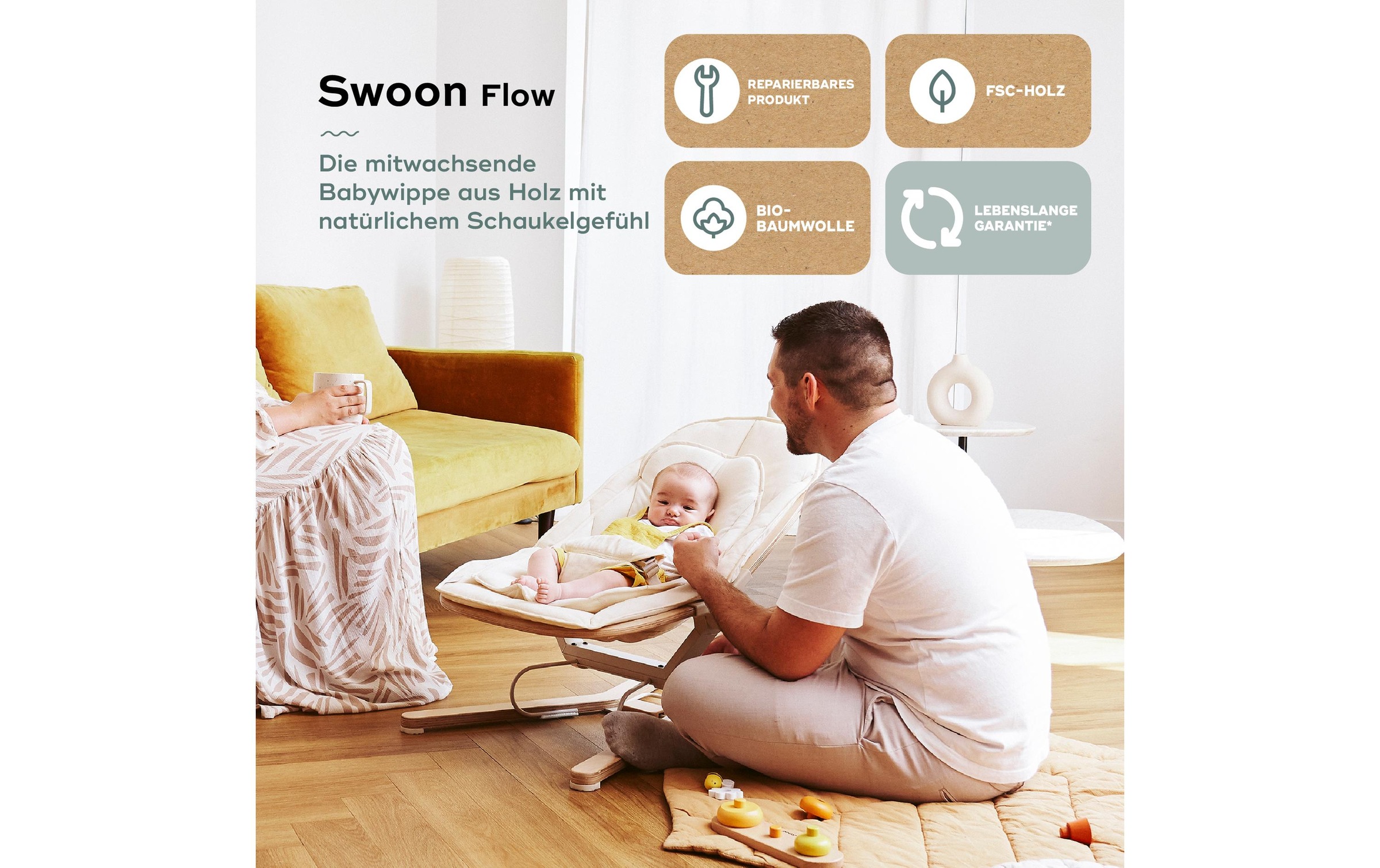 BABYMOOV Transat pour bébé »Swoon Flow« Mitwachsende Babywippe bis 18 kg