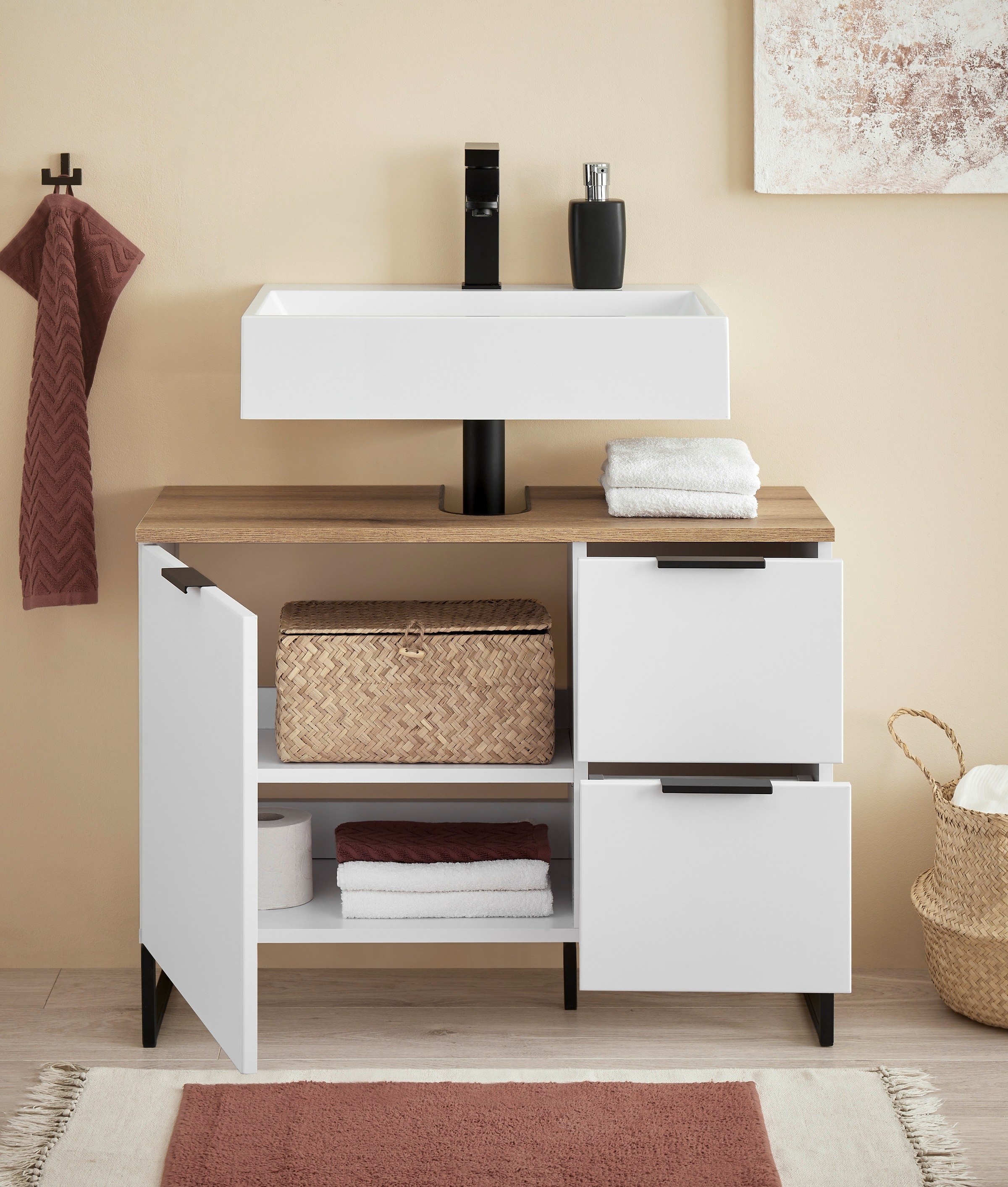 BASIC by Balculina Armoire sous lavabo »Denver Waschbeckenunterschrank, Badezimmerschrank BxHxT 80x60x35« 1 cuis tlg. largeur 80 cm, porte montable à gauche/droite, Softclose