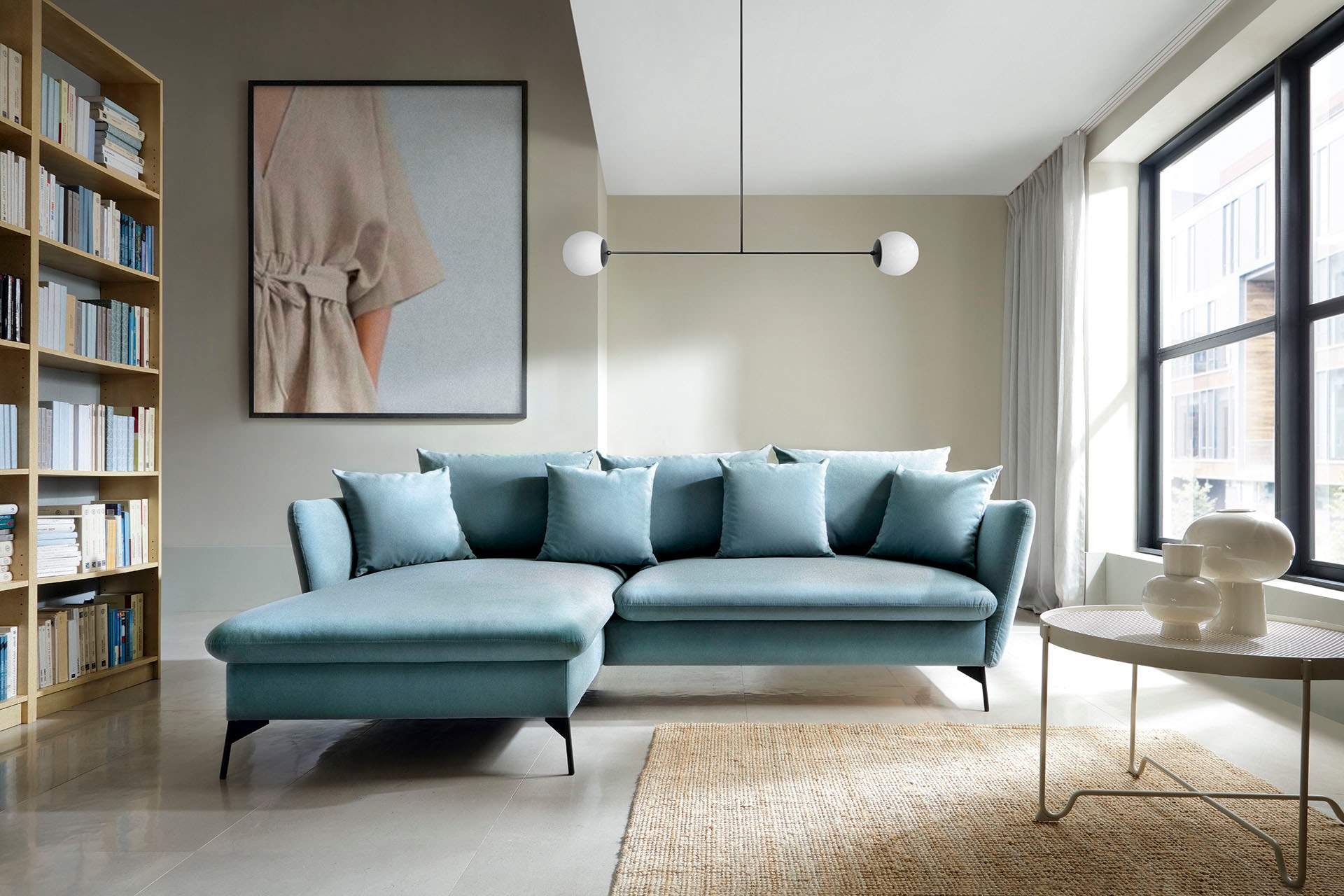 GOODproduct Canapé d'angle »LIVORNO,258 cm, L-Form,« fonction couchage et coffre (139/224cm), velours, structure, tissu tissé