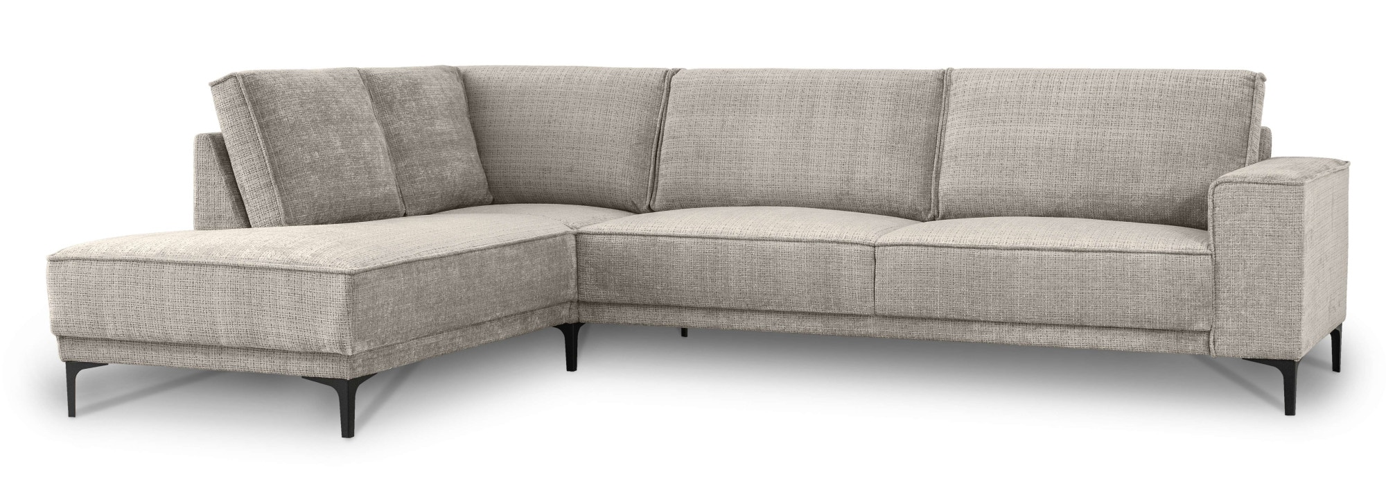 Places of Style Ecksofa »Polsterecke Oland, Struktur, Flachgewebe, Luxus-Microfaser, Boucle«, L-Form, 289 cm, Wellenunterfederung, Skandi-Design, Metallfüsse