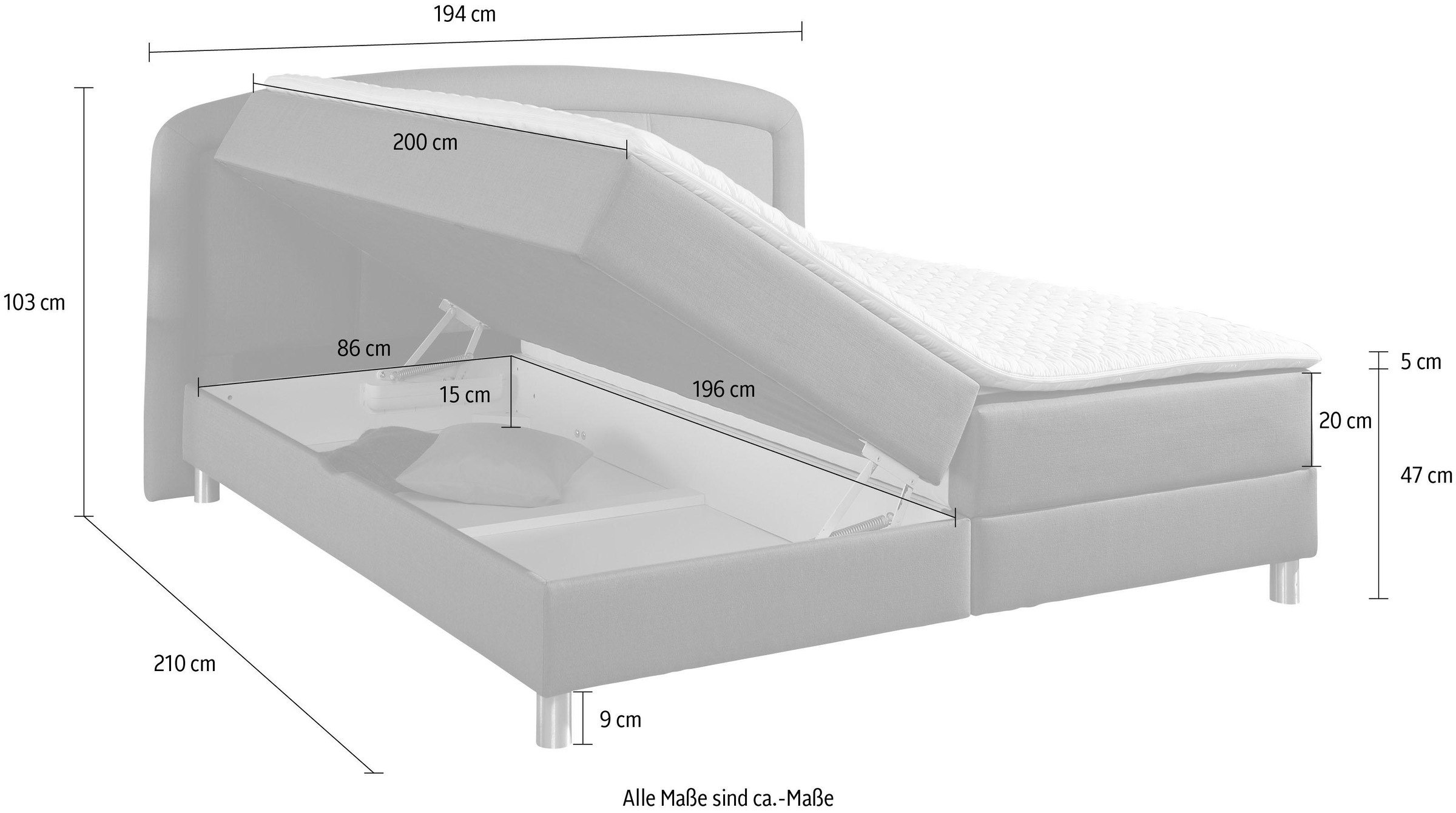 Maintal Polsterbett »Lucas«, mit Bettkasten, in 4 Breiten und wahlweise 2 Matratzenarten