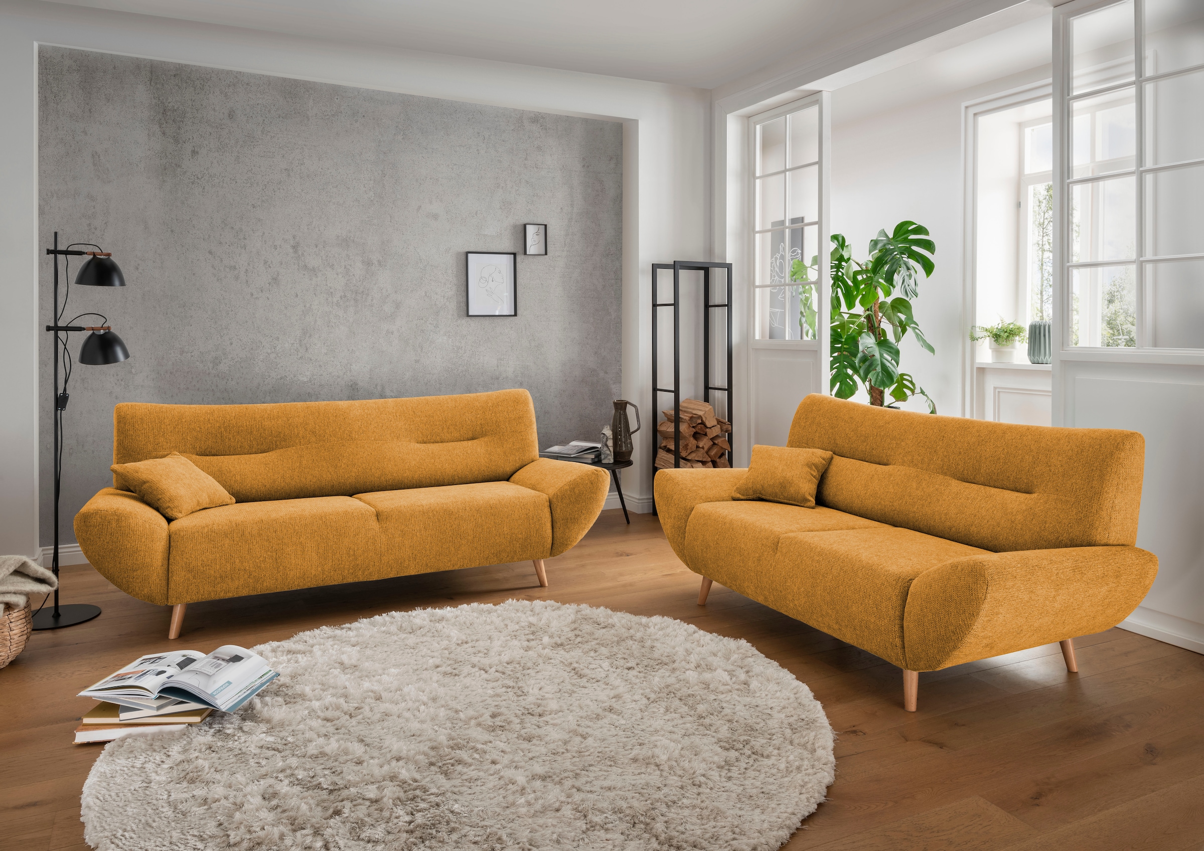 INOSIGN 3-places »Drago, elegant und zeitlos, komfortabel, mit Holzfuss« frei im Raum stellbar, inkl. 1 Zierkissen