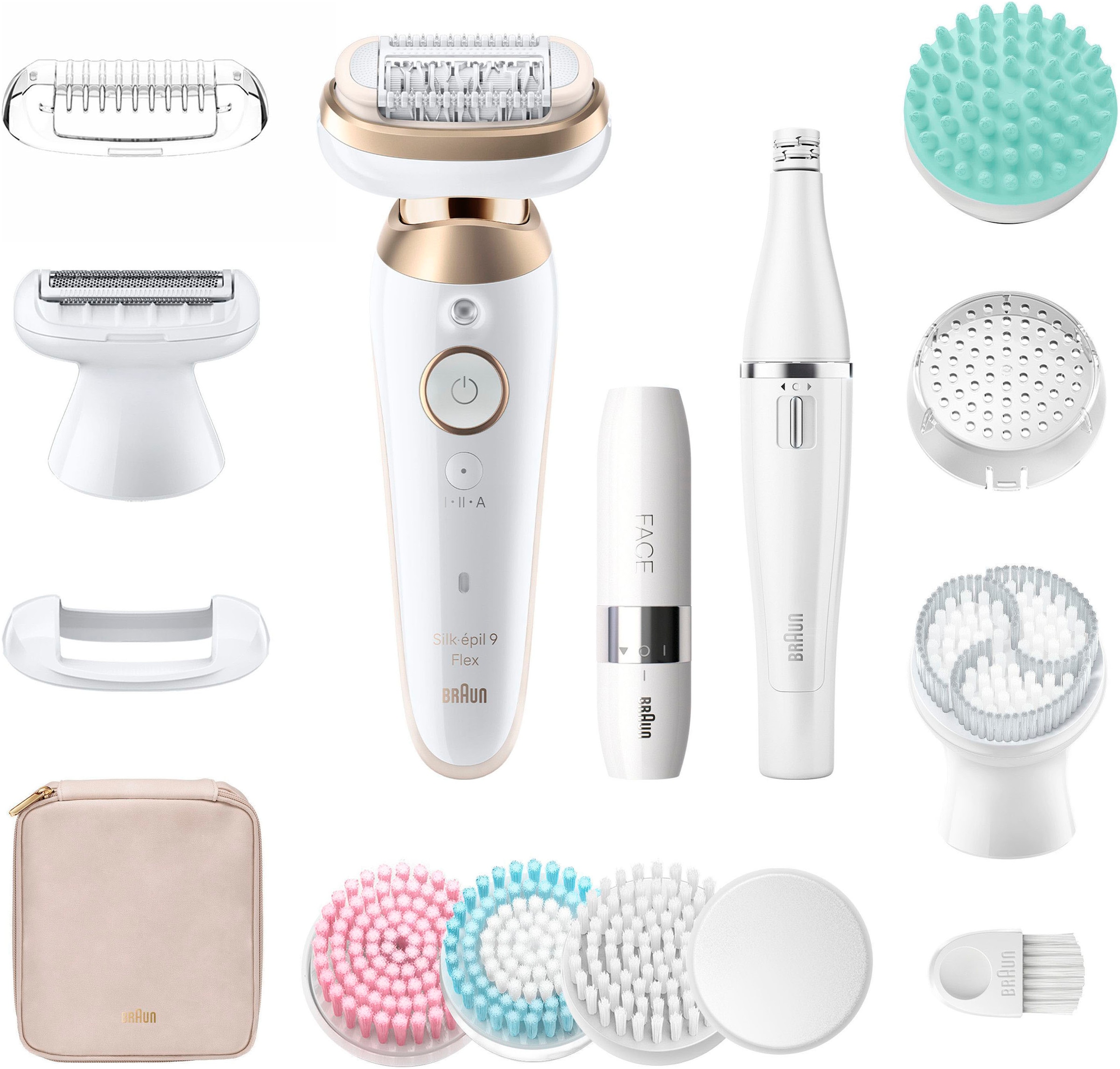 Braun Epilierer »Silk-épil Flex SkinSpa 9 9-681«, All-In-One Set, FaceSpa-Epilierer & Mini-Rasierer für das Gesicht