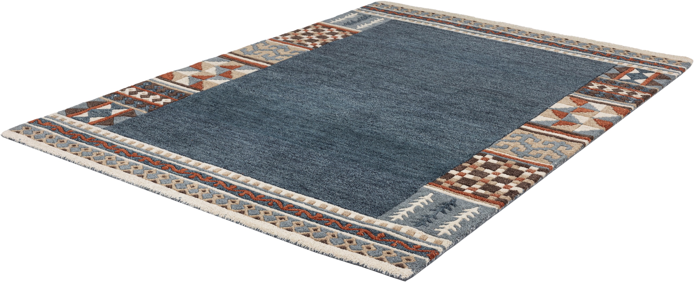 THEKO Tapis en laine »Nuno, reine Wolle,  Handgefertigt, mit Bordüre« Rectangulaire 14 mm Höhe handgetuftet, Wohnzimmer, Schlafzimmer, Esszimmer, auch als Läufer