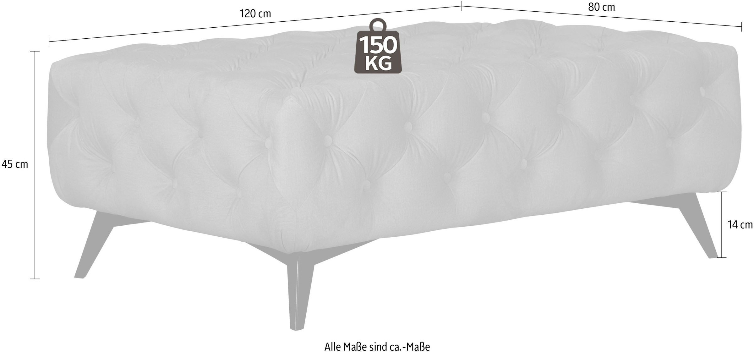 Home affaire Tabouret rembourré »Amaury« Chesterfield-Optik, Breite 120cm, Fussfarbe wählbar