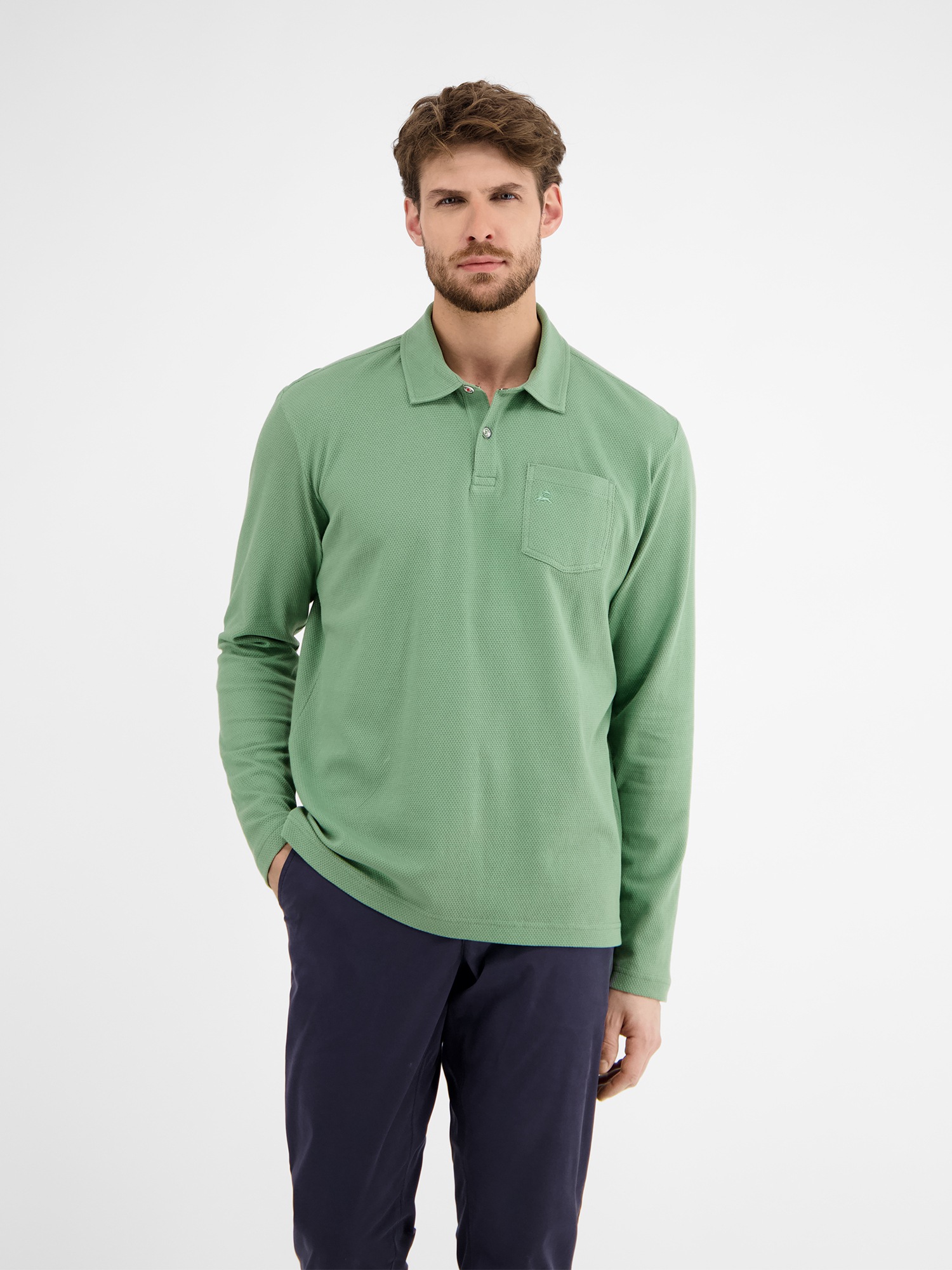 Image of LERROS Langarmshirt "Herren Langarmpolo in Waffel-Piqué"