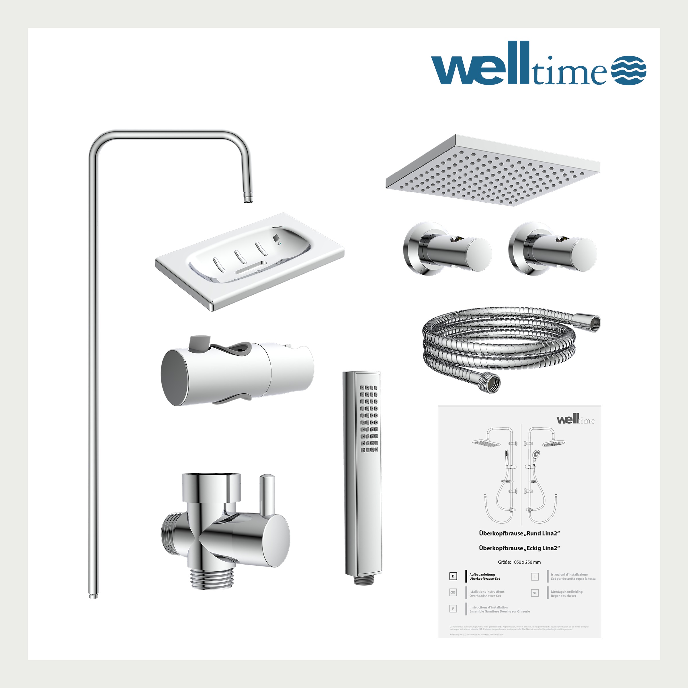 welltime Set de douche à barres »LINA« douche de tête avec porte-savon, longueur du côté 20 cm.