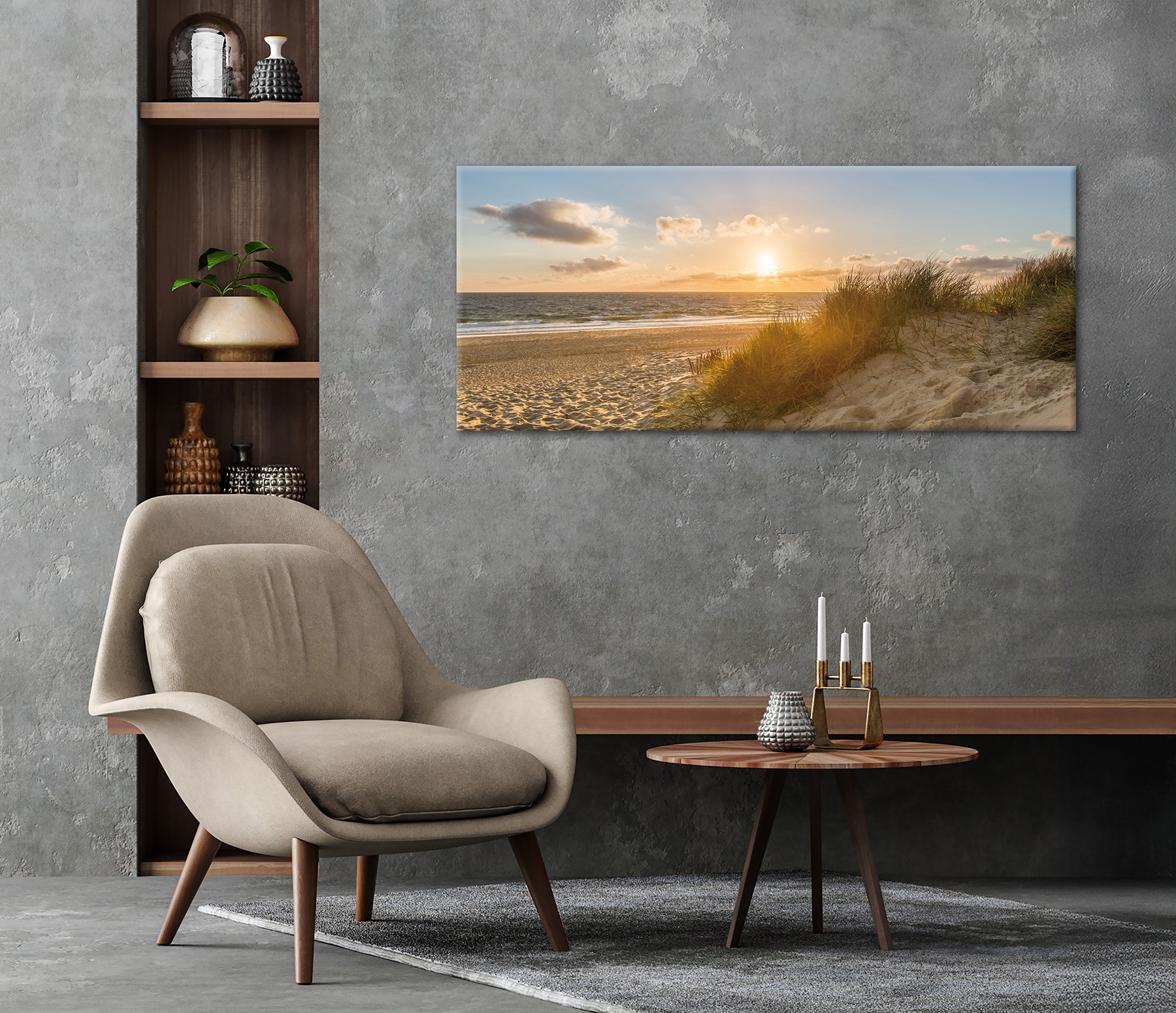 Bönninghoff Leinwandbild »Wandbild STRAND XXL 60x140 cm – Leinwandbild Keilrahmen Deko modern« Meer | Sonnenuntergang | Strand 1 Stk. tlg. auf Keilrahmen gespannt