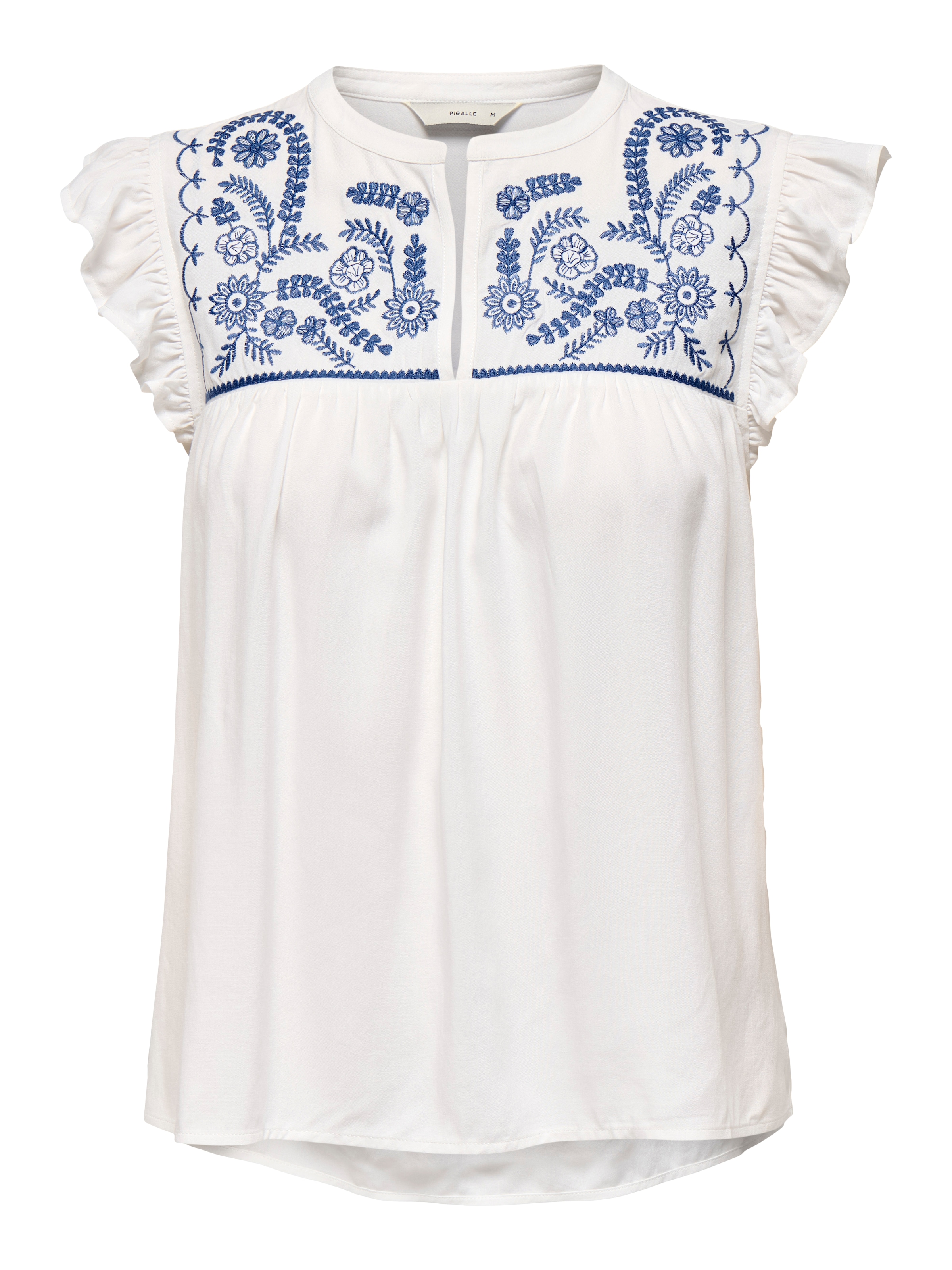 ONLY Top à volants »ONLVESTINE S/S TOP WVN NOOS« Viscose, coupe ample, col rond