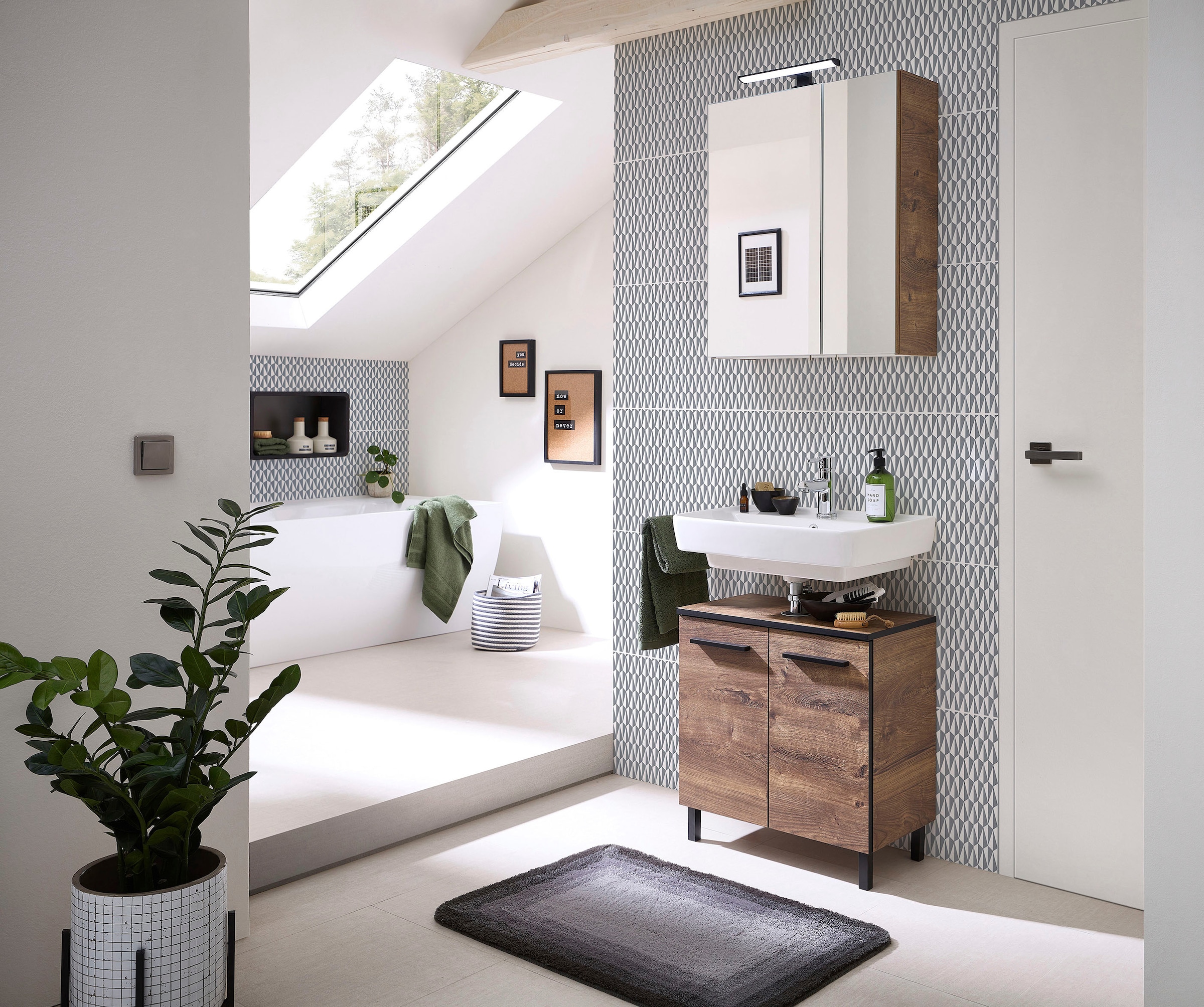 Saphir Waschbeckenunterschrank »Quickset 374 Unterbeckenschrank, Eiche Ribbeck quer Nachbildung« Waschbeckenschrank inkl. Türdämpfer, 60 cm breit, ohne Waschbecken