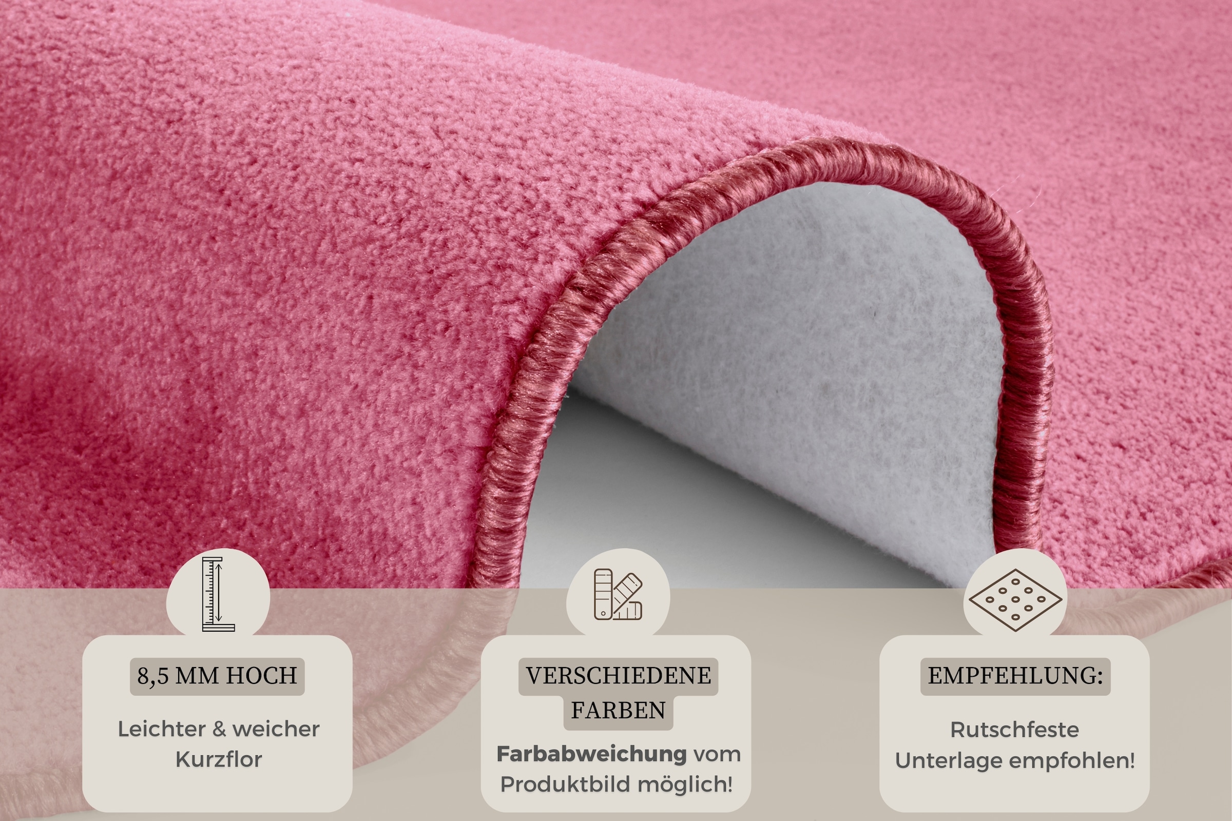 HANSE Home Teppich »Shashi«, rund, 8,5 mm Höhe, Kurzflor, Unifarben, Teppich, Weich, Esszimmer, Kinderzimmer, Flur