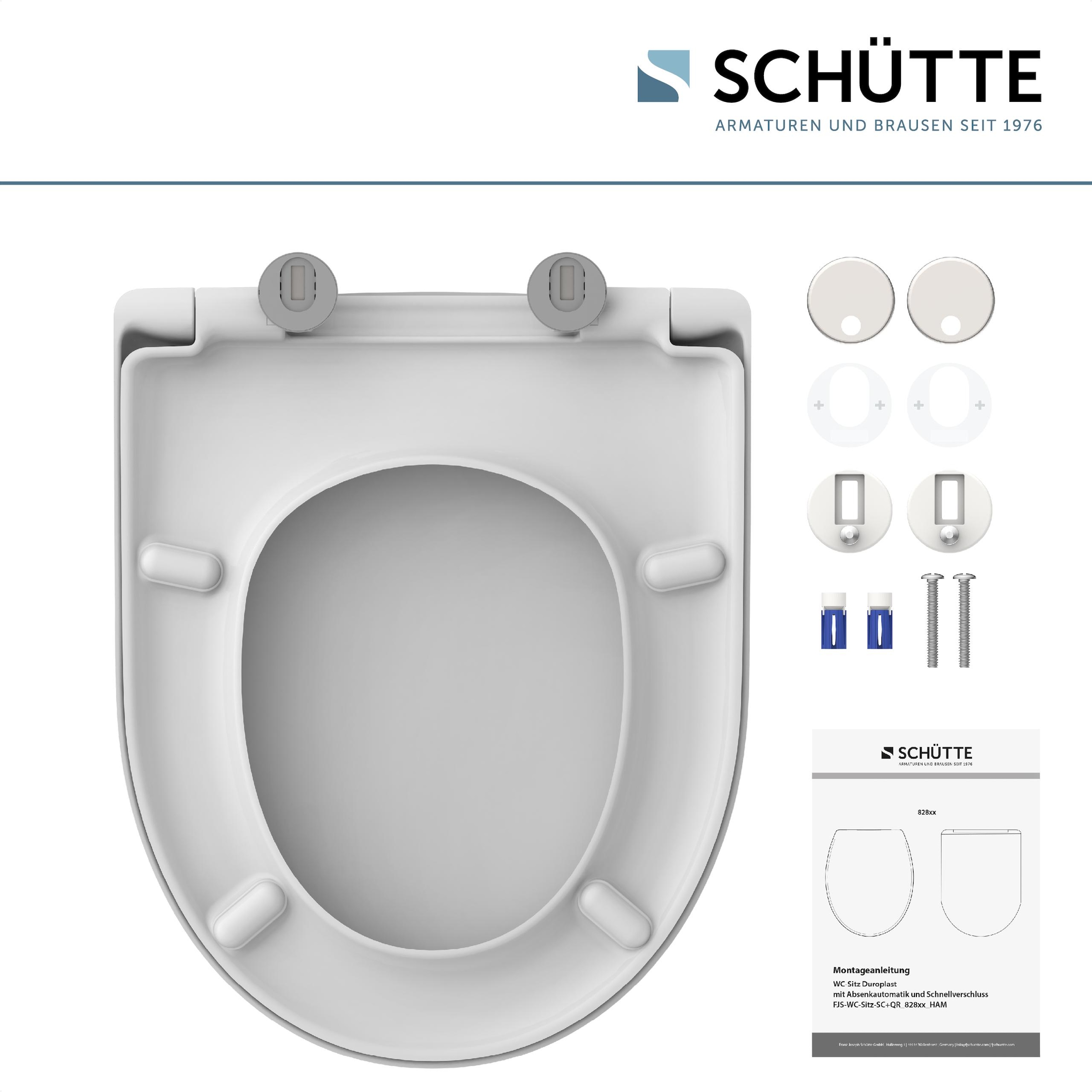 Schütte WC-Sitz »Duroplast, WHITE D-Form PRO« WC-Sitz, Befestigungsmaterial, Montageanleitung,  mit Absenkautomatik und Schnellverschluss