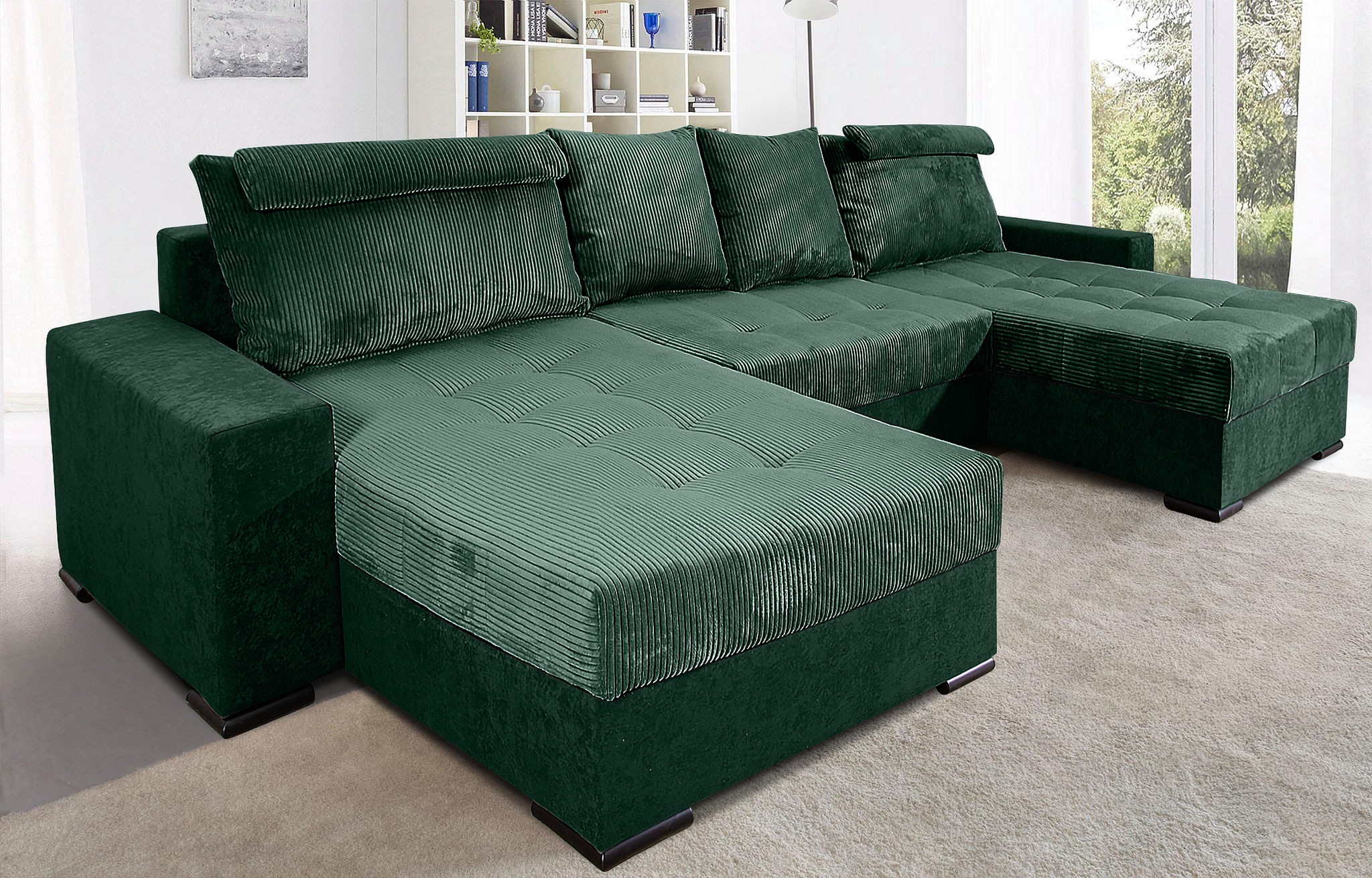 COLLECTION AB Wohnlandschaft »XXXL-Josy Relax U-Form Breite 352 cm, mit 2 gleich grossen Recamieren«, inkl. Bettfunktion, Bettkasten, mit 4 Rückenkissen in zwei Grössen