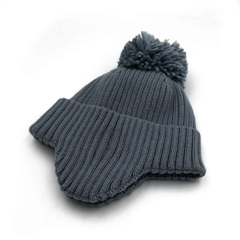 MAXIMO Strickmütze wärmend, breiter Umschlag, Ohrenklappen, Bommel