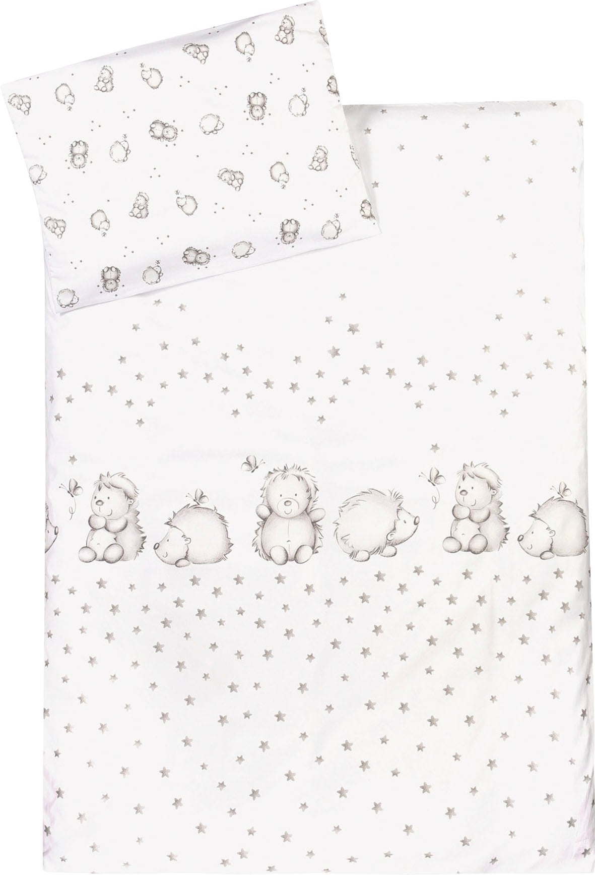 Julius Zöllner Kinderbettwäsche »Igelchen, in 100x135cm passt in Babybetten von 70x140cm und 60x120cm«, mit kleinem Igel, 80x80 cm für Wiegen, Stubenwagen und Kinderwagen