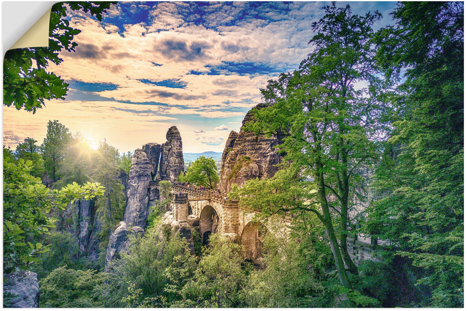 Image of Artland Wandbild »Basteibrücke in der Sächsischen Schweiz«, Felsen, (1 St.), in vielen Grössen & Produktarten - Alubild / Outdoorbild für den Aussenbereich, Leinwandbild, Poster, Wandaufkleber / Wandtattoo auch für Badezimmer geeignet bei Ackermann Versan