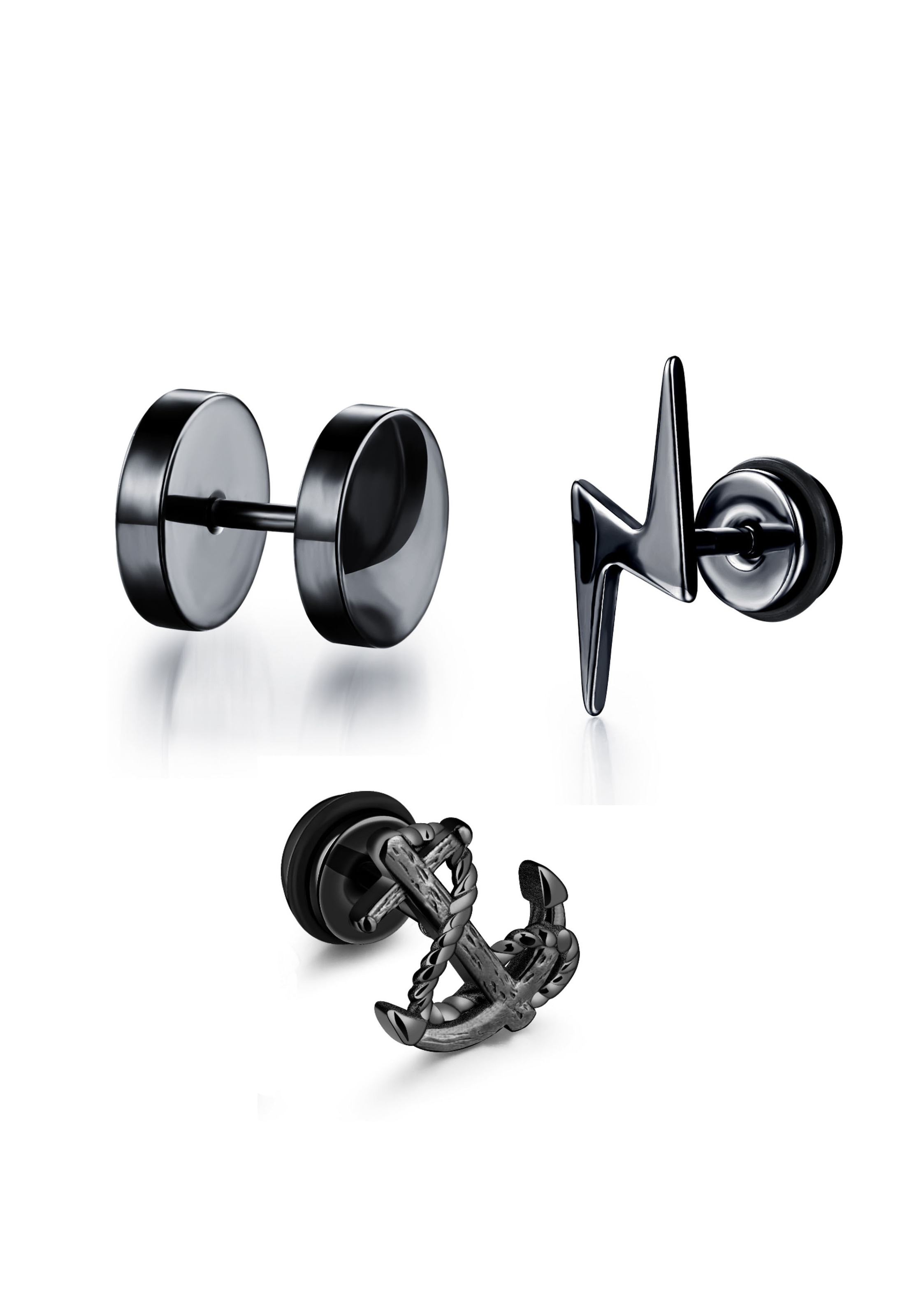 Image of Firetti Ohrstecker-Set "Multipack Schmuck Geschenk "Fake Plug" Kreis Anker Blitz"