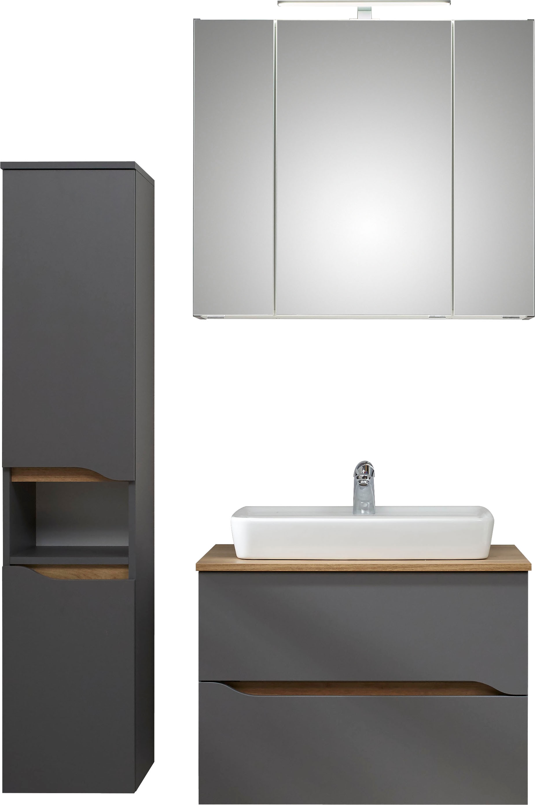 Saphir Ensemble de meubles de salle de bain »Quickset 3-teilig, Keramik-Aufsatzbecken mit LED-Spiegelschrank« 3 cuis tlg.