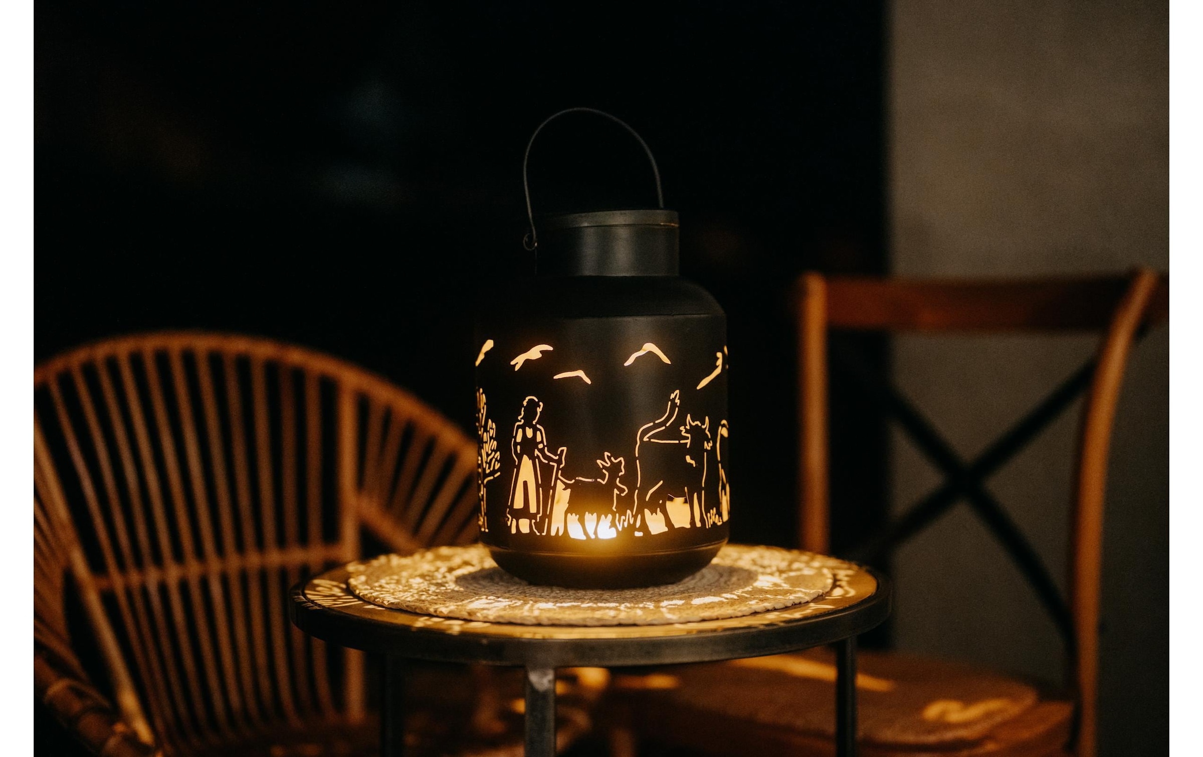 Kadastar Lanterne à bougie »Alpaufzug Familie 27 cm« Laterne Scherenschnitt