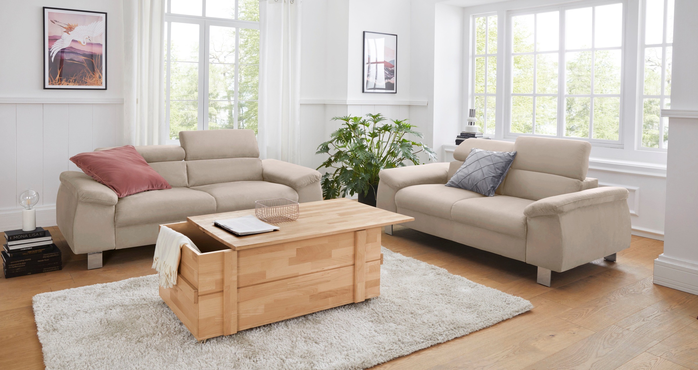 COTTA Polstergarnitur »Komaris, B: 177 bzw. 100 cm«, (Set), Set: 2er-Sofa & Hocker, mit Kopfteilverstellung