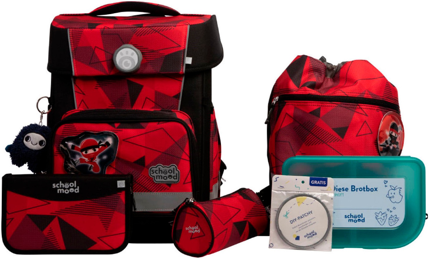 School-Mood, Unisex, SCHOOL-MOOD Schulranzen »Champion Pro« retroreflektierende Flächen, kai (ninja) mit moodie maxi mut, B/H/T: 30cm x 40cm x 23cm, 7